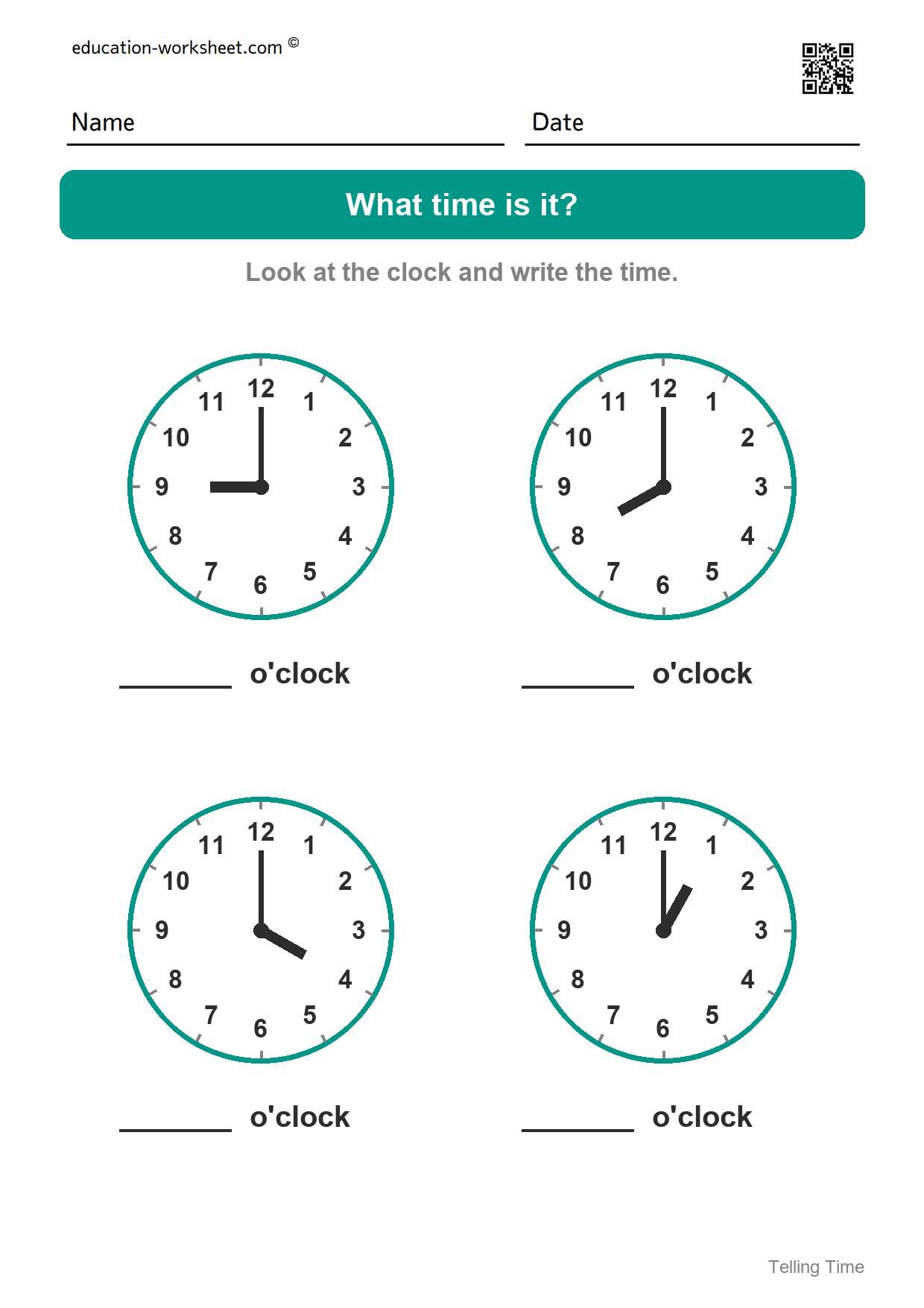 What time is it? (Set 2) - Free Telling Time Worksheets for Kindergarten - O'clock
