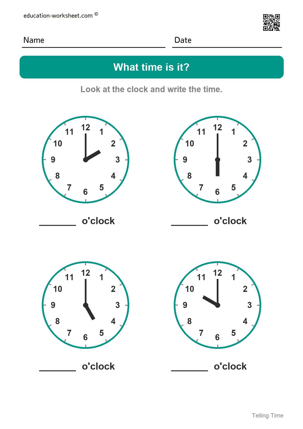 What time is it? (Set 3) - Free Telling Time Worksheets for Kindergarten - O'clock