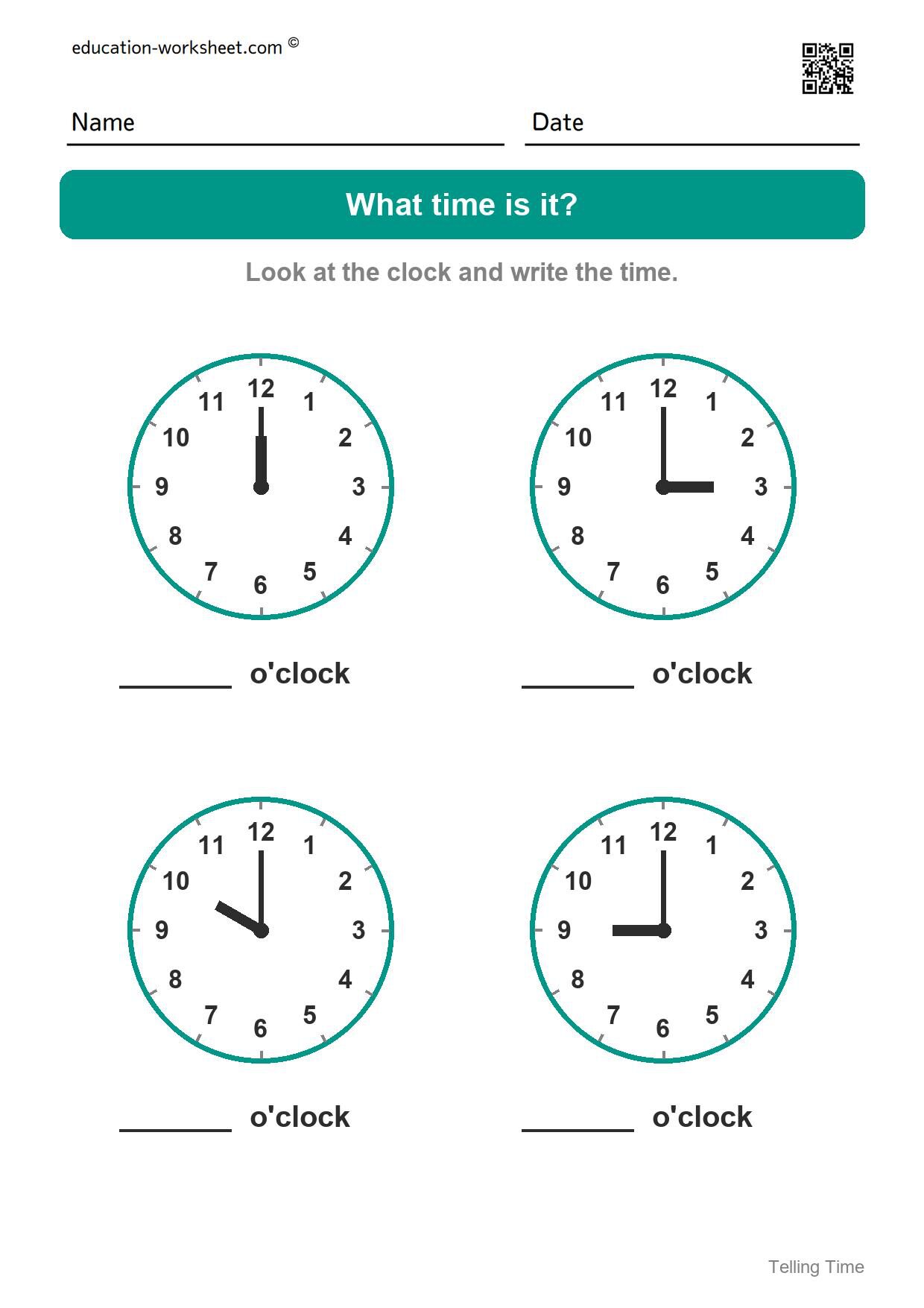 What time is it? (Set 9) - Free Telling Time Worksheets for Kindergarten - O'clock