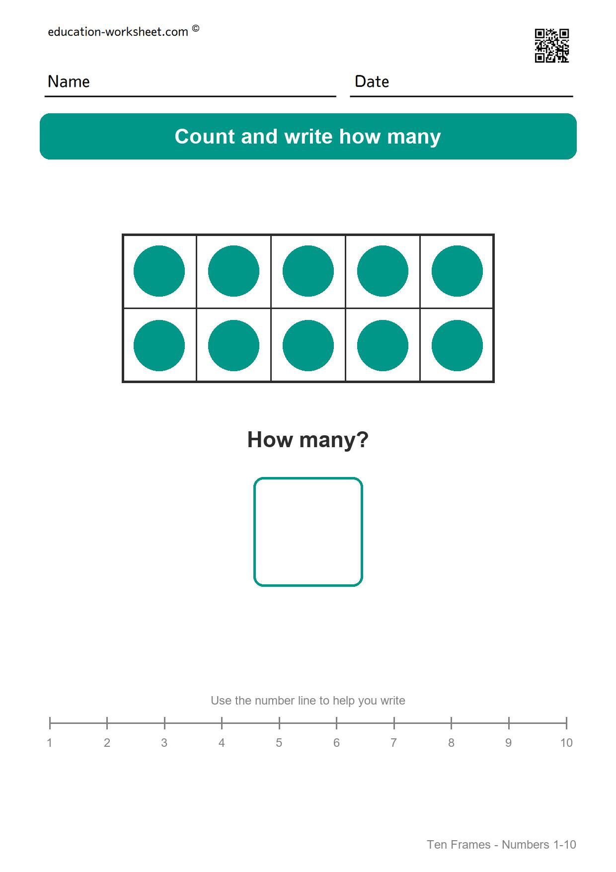 Ten frame 10 - Free Ten Frame Worksheets for Kindergarten - Count to 10