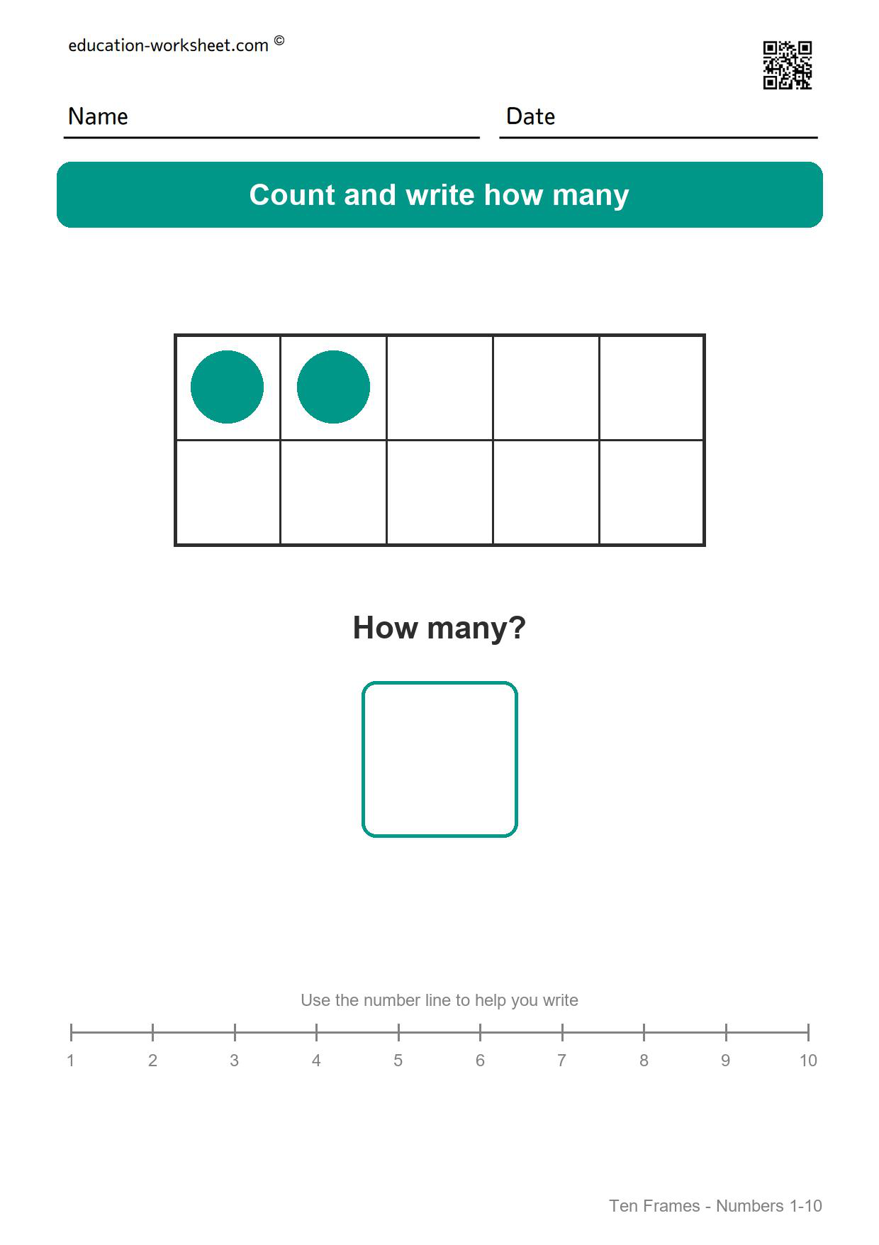 Ten frame 2 - Free Ten Frame Worksheets for Kindergarten - Count to 10