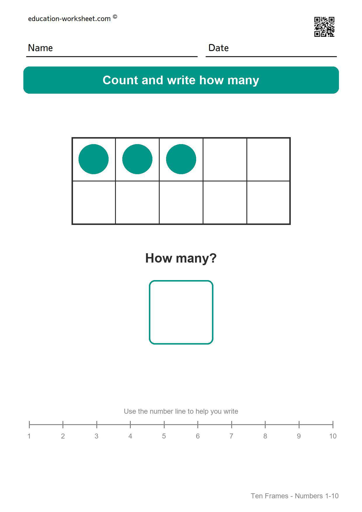 Ten frame 3 - Free Ten Frame Worksheets for Kindergarten - Count to 10