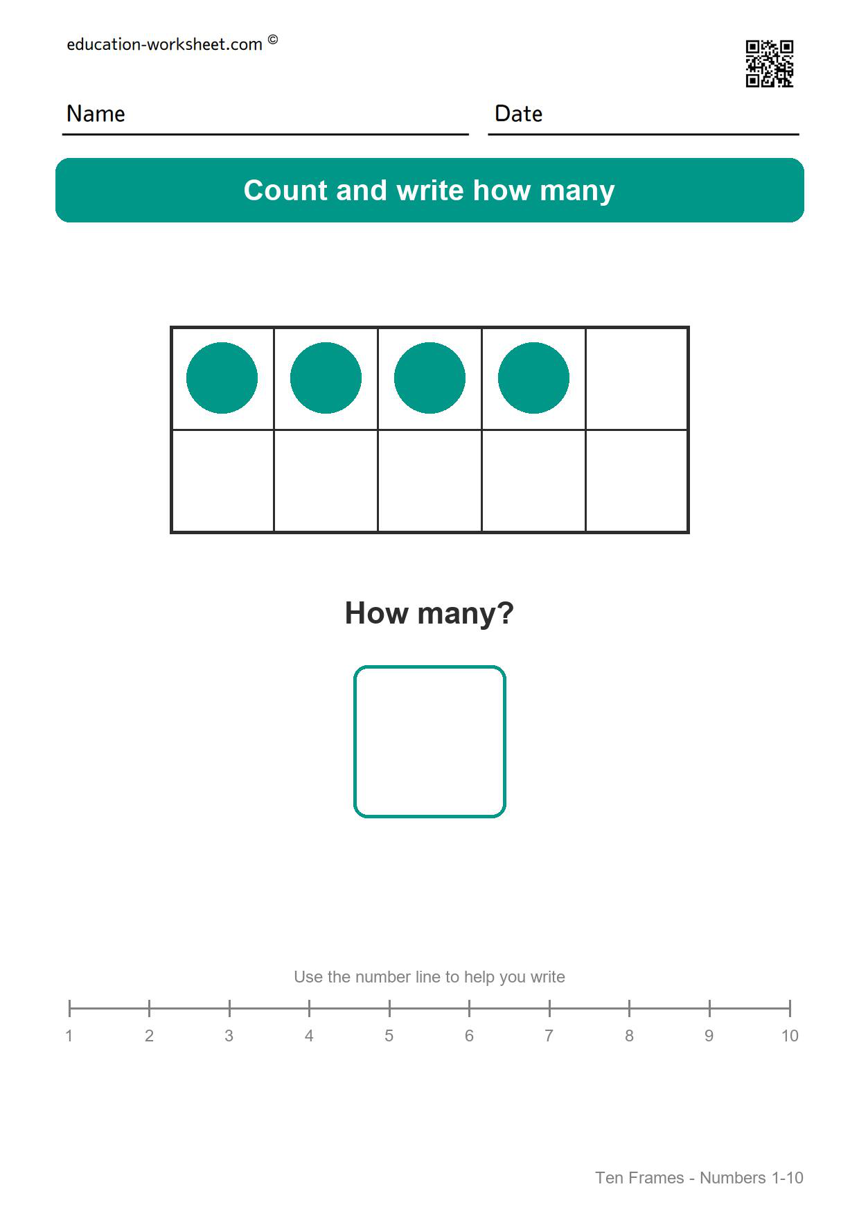 Ten frame 4 - Free Ten Frame Worksheets for Kindergarten - Count to 10