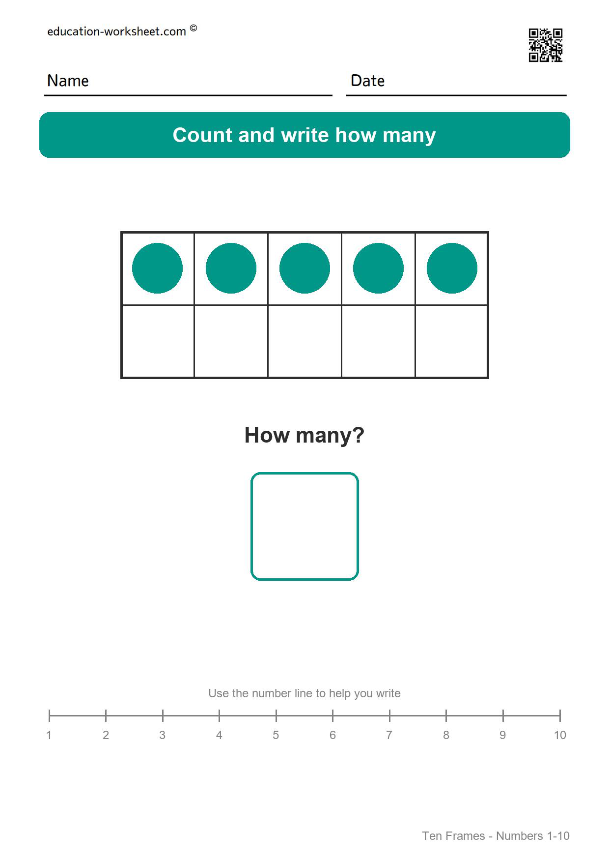 Ten frame 5 - Free Ten Frame Worksheets for Kindergarten - Count to 10