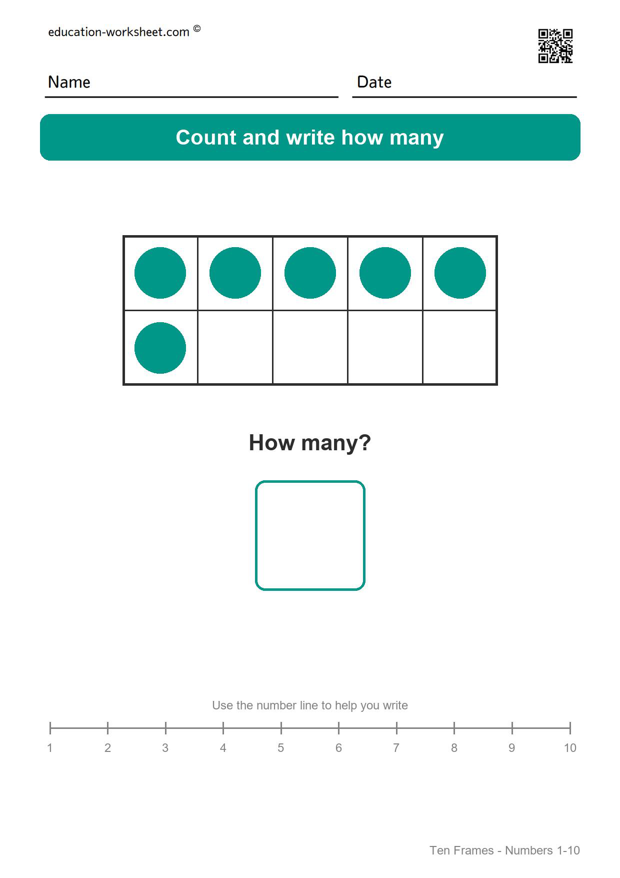 Ten frame 6 - Free Ten Frame Worksheets for Kindergarten - Count to 10