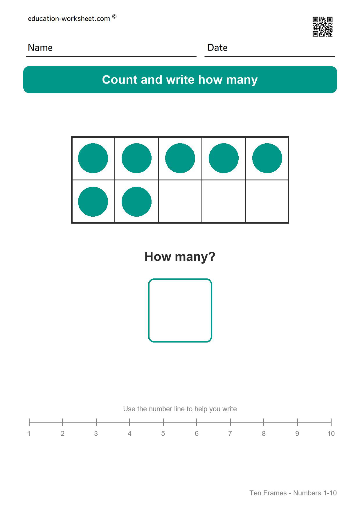 Ten frame 7 - Free Ten Frame Worksheets for Kindergarten - Count to 10
