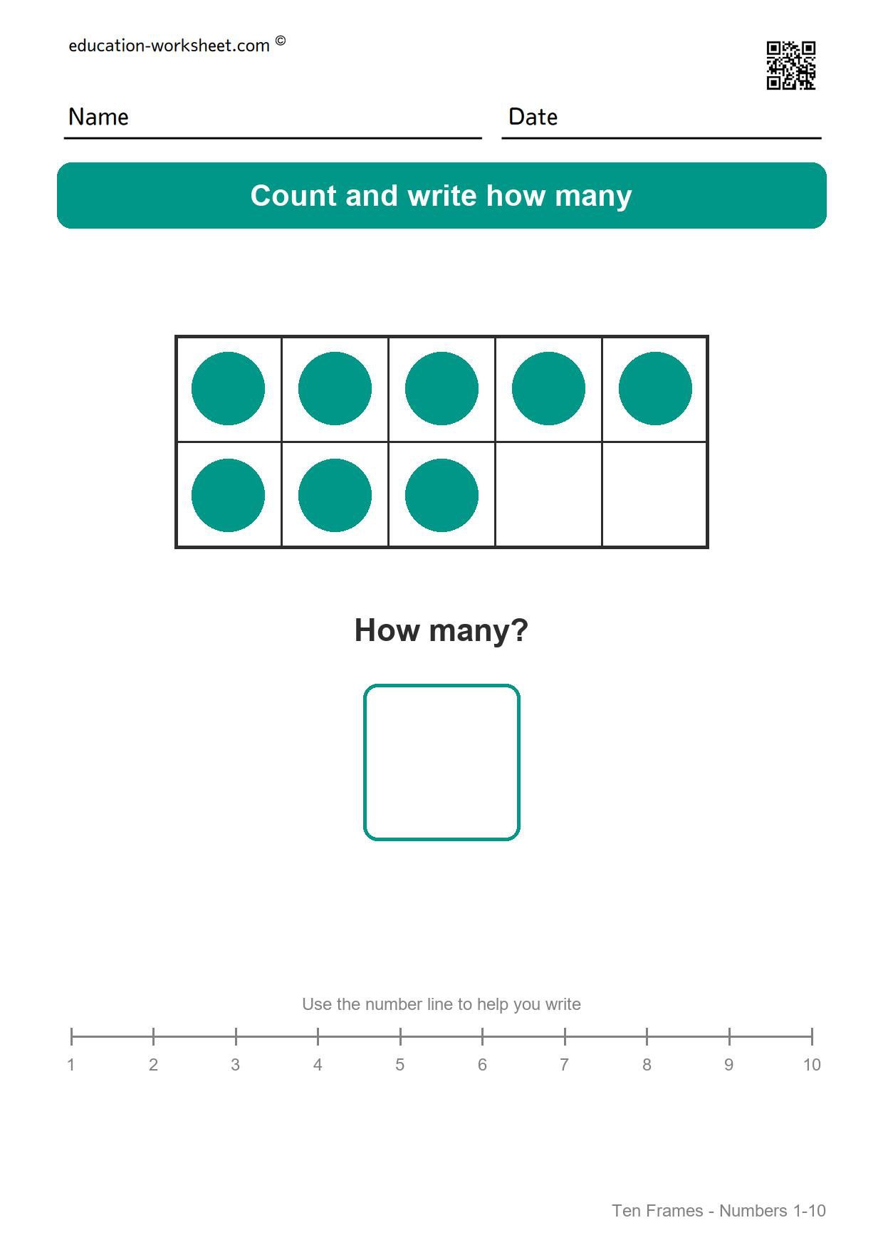 Ten frame 8 - Free Ten Frame Worksheets for Kindergarten - Count to 10