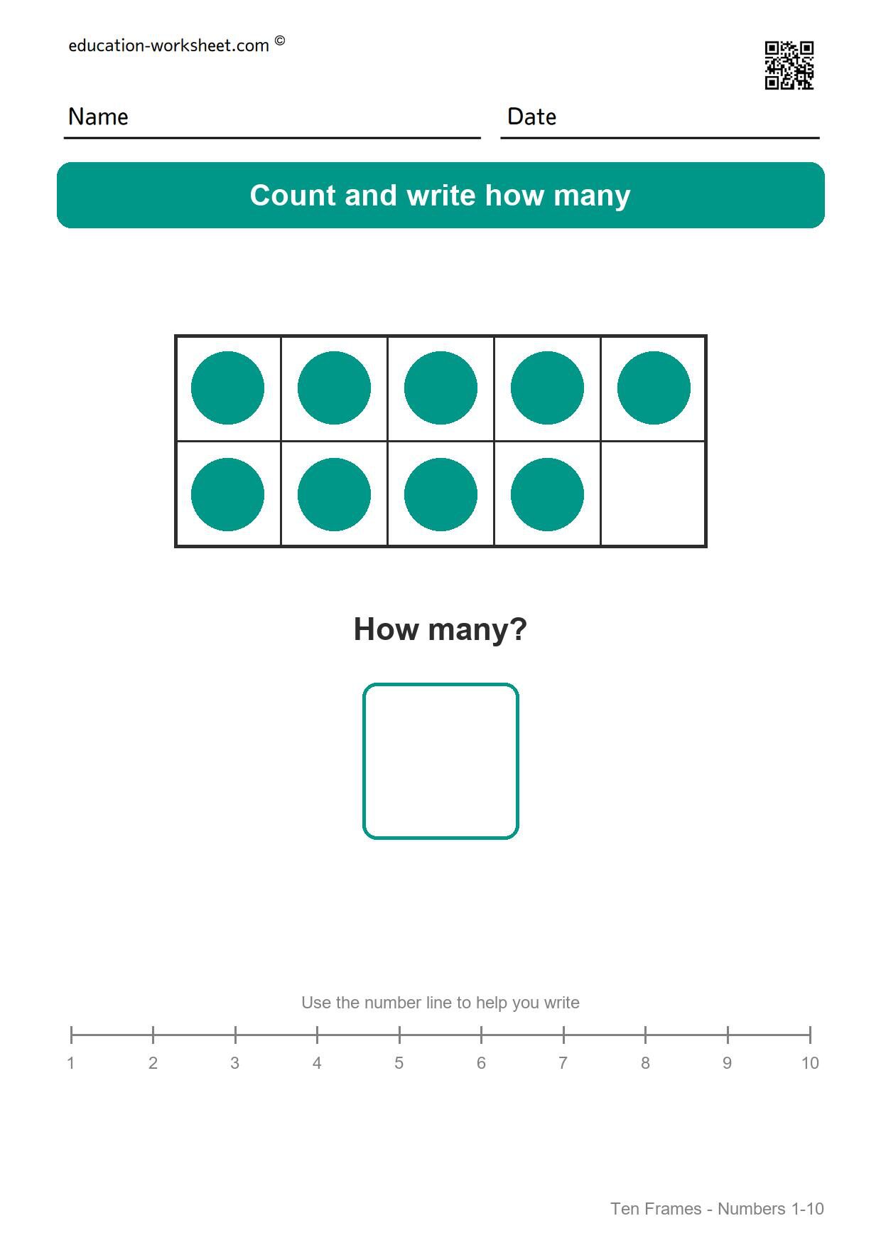 Ten frame 9 - Free Ten Frame Worksheets for Kindergarten - Count to 10