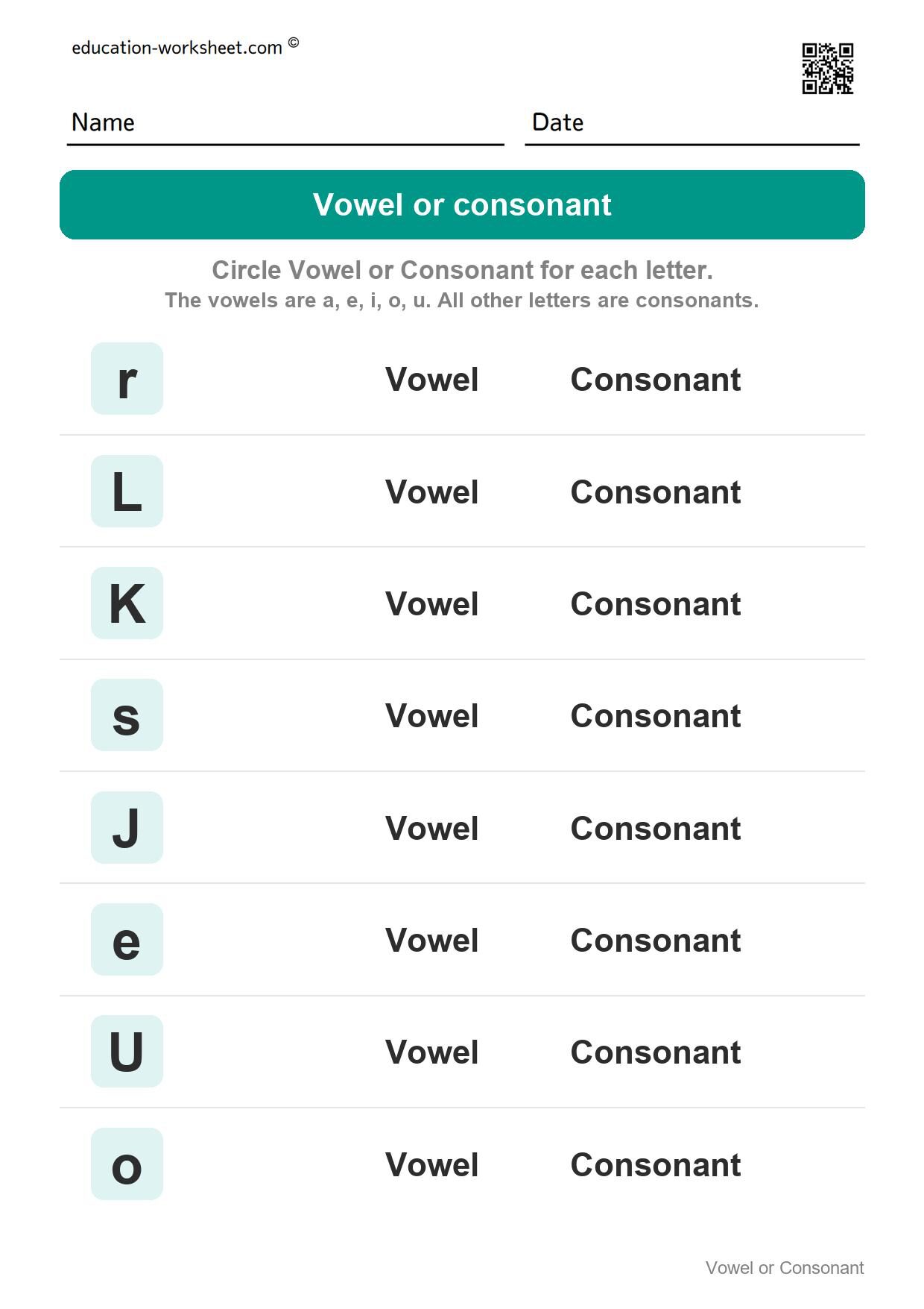 Vowel or consonant - mixed letters (Set 10) - Free Vowels and Consonants Worksheets for Kindergarten - Sort the Letters