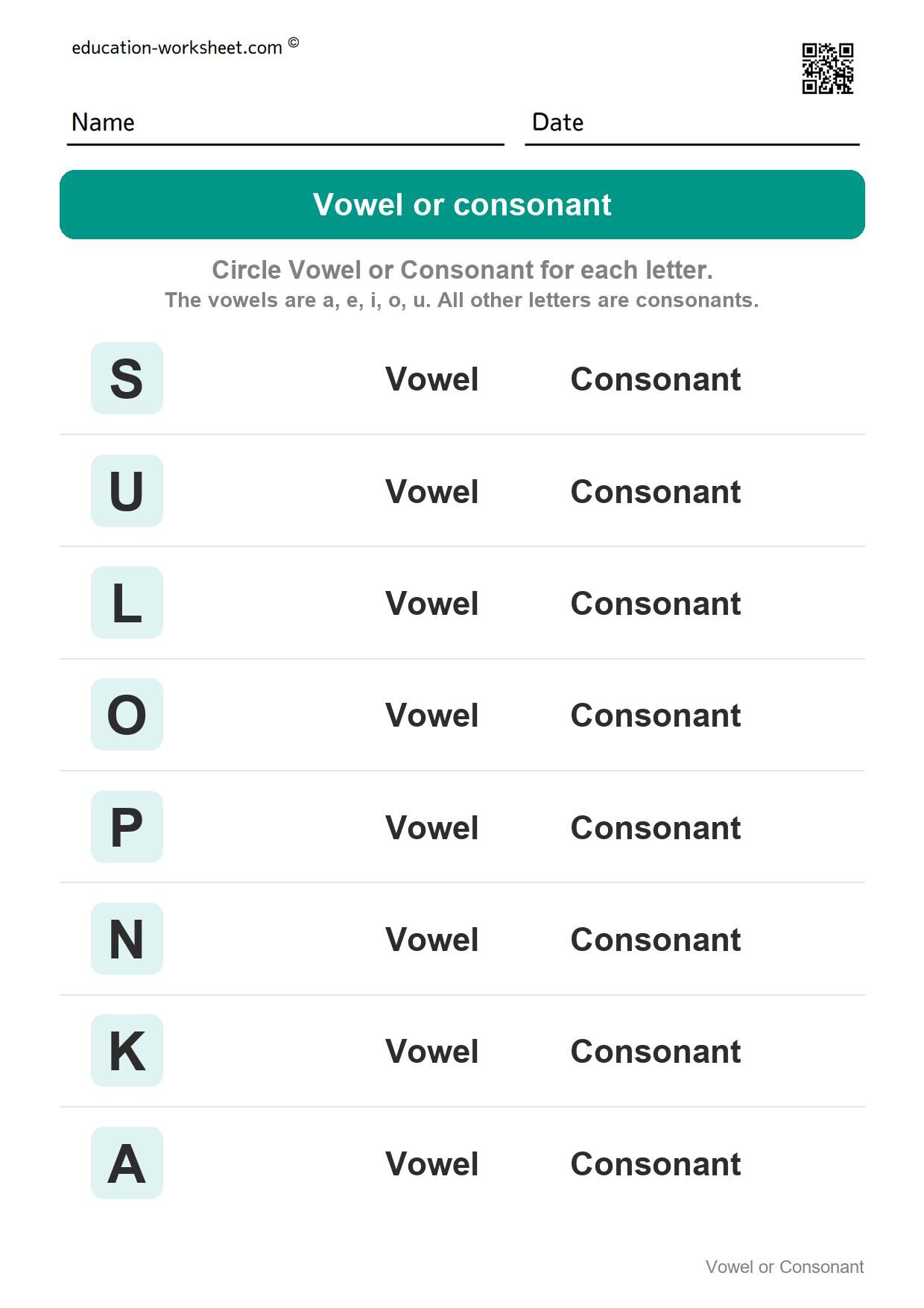 Vowel or consonant - capital letters (Set 3) - Free Vowels and Consonants Worksheets for Kindergarten - Sort the Letters