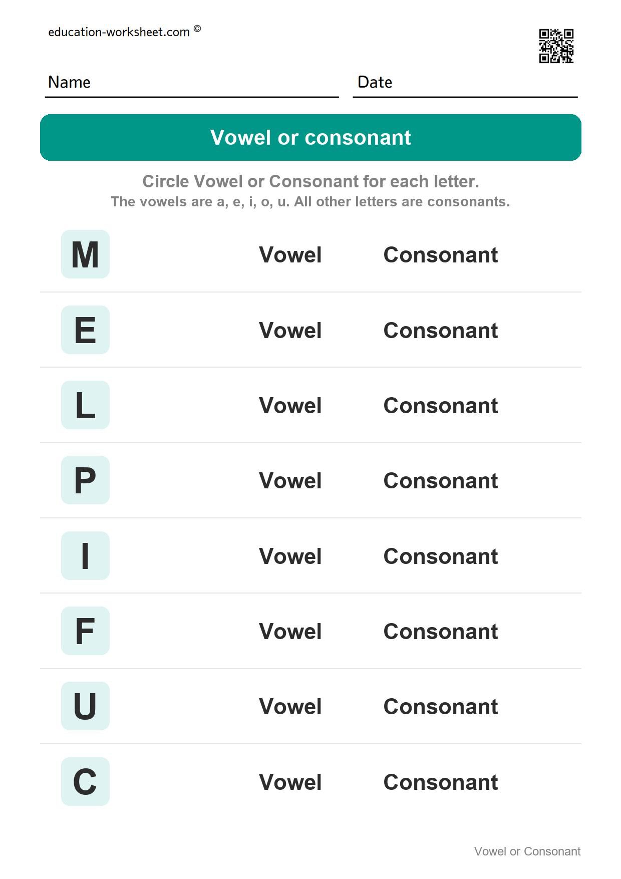 Vowel or consonant - capital letters (Set 4) - Free Vowels and Consonants Worksheets for Kindergarten - Sort the Letters