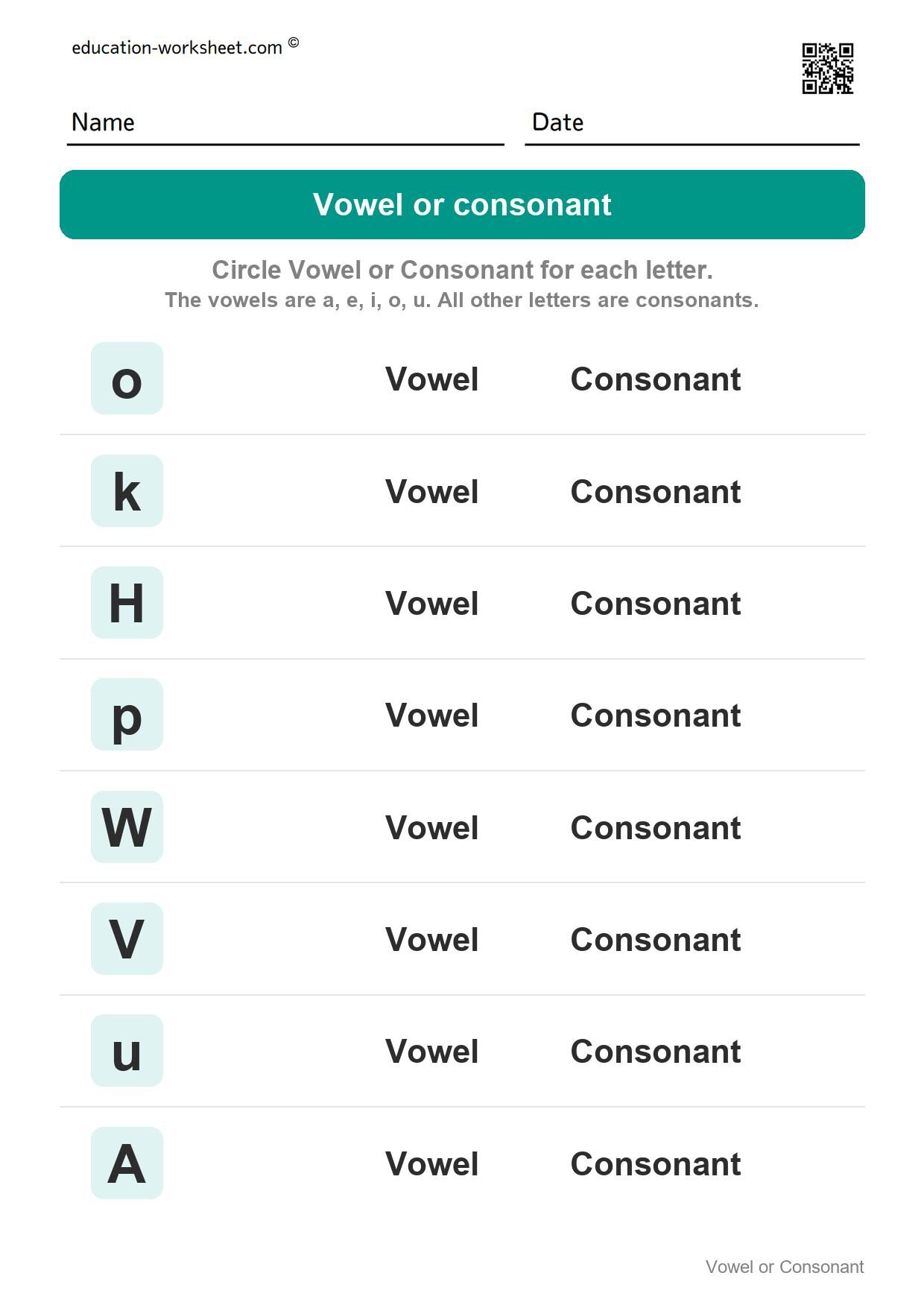 Vowel or consonant - mixed letters (Set 8) - Free Vowels and Consonants Worksheets for Kindergarten - Sort the Letters