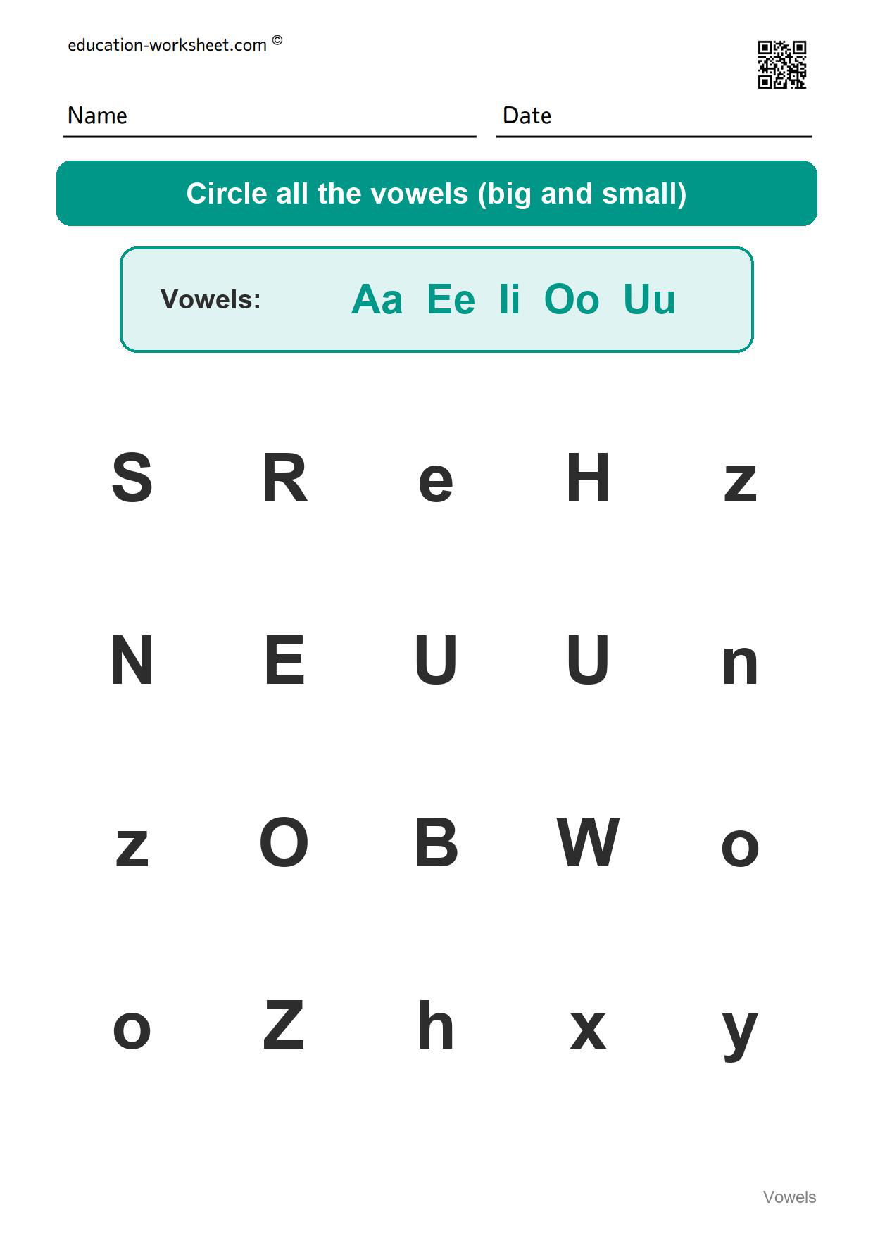 Circle the vowels (Set 1) - Free Vowels Worksheets for Kindergarten - Circle the Vowels