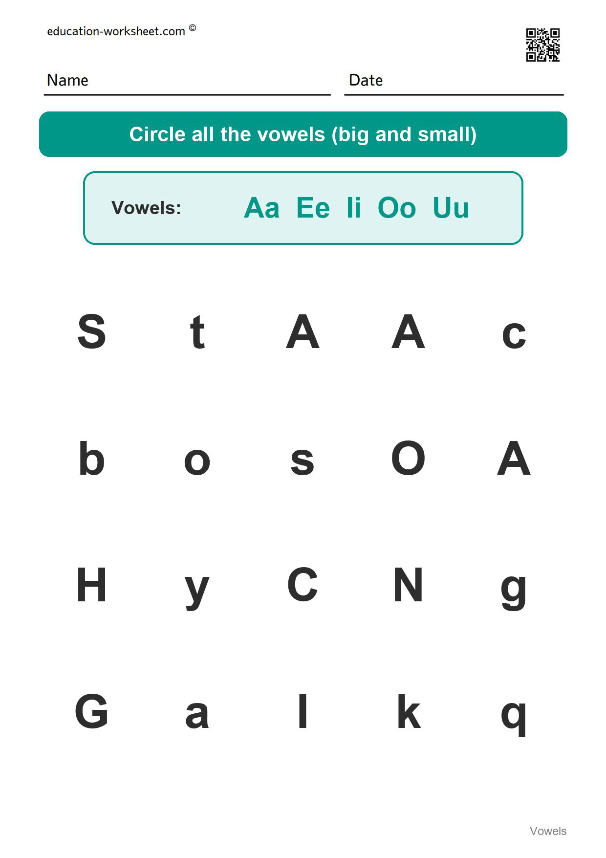 Circle the vowels (Set 2) - Free Vowels Worksheets for Kindergarten - Circle the Vowels