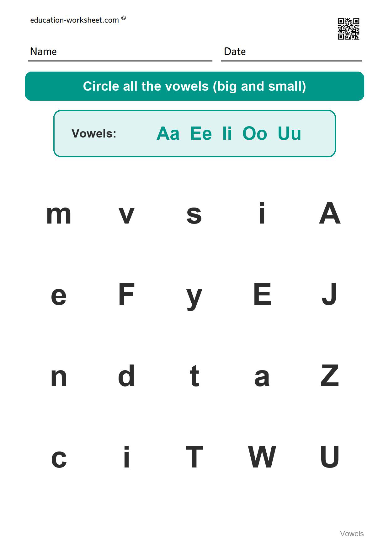Circle the vowels (Set 3) - Free Vowels Worksheets for Kindergarten - Circle the Vowels
