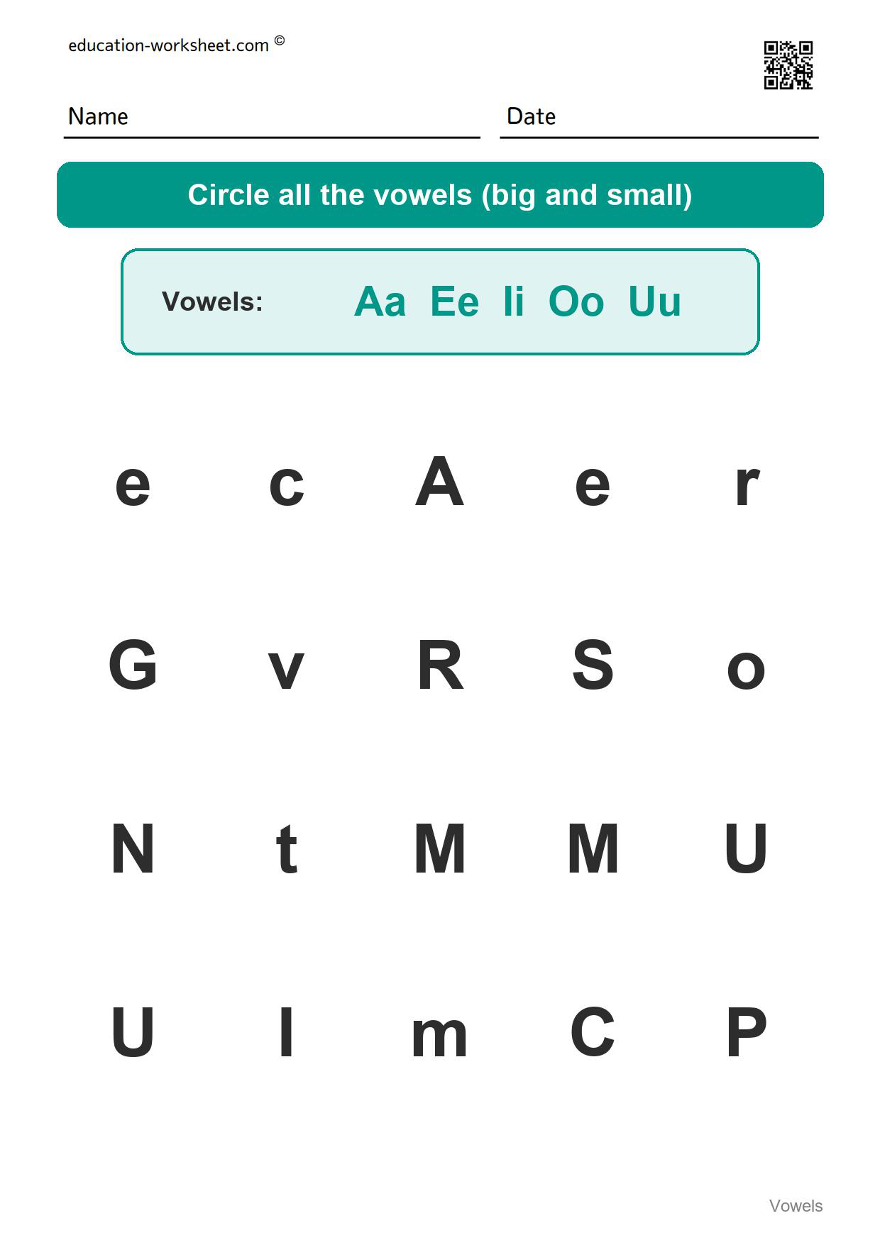 Circle the vowels (Set 4) - Free Vowels Worksheets for Kindergarten - Circle the Vowels
