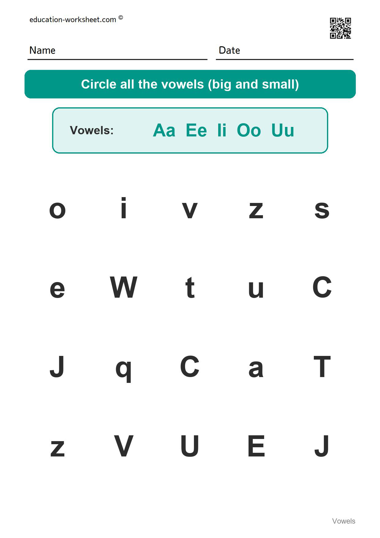 Circle the vowels (Set 6) - Free Vowels Worksheets for Kindergarten - Circle the Vowels