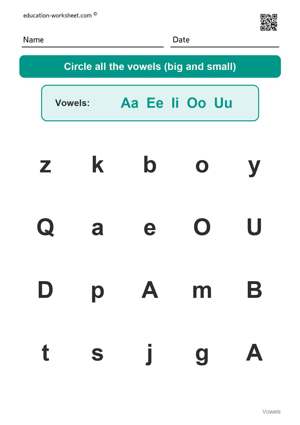 Circle the vowels (Set 7) - Free Vowels Worksheets for Kindergarten - Circle the Vowels