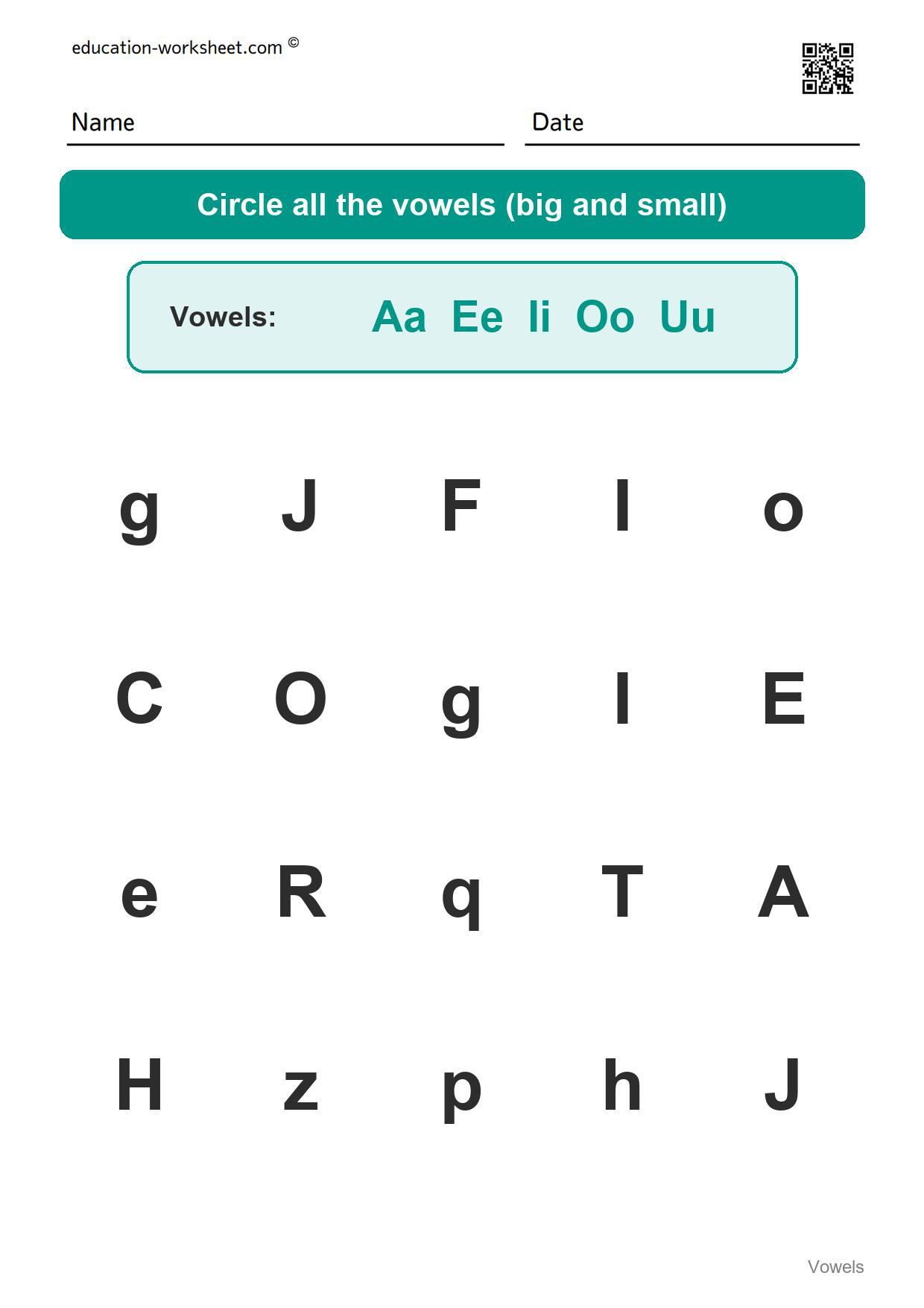 Circle the vowels (Set 8) - Free Vowels Worksheets for Kindergarten - Circle the Vowels