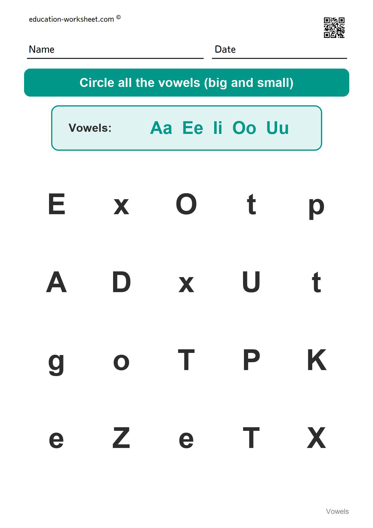Circle the vowels (Set 9) - Free Vowels Worksheets for Kindergarten - Circle the Vowels