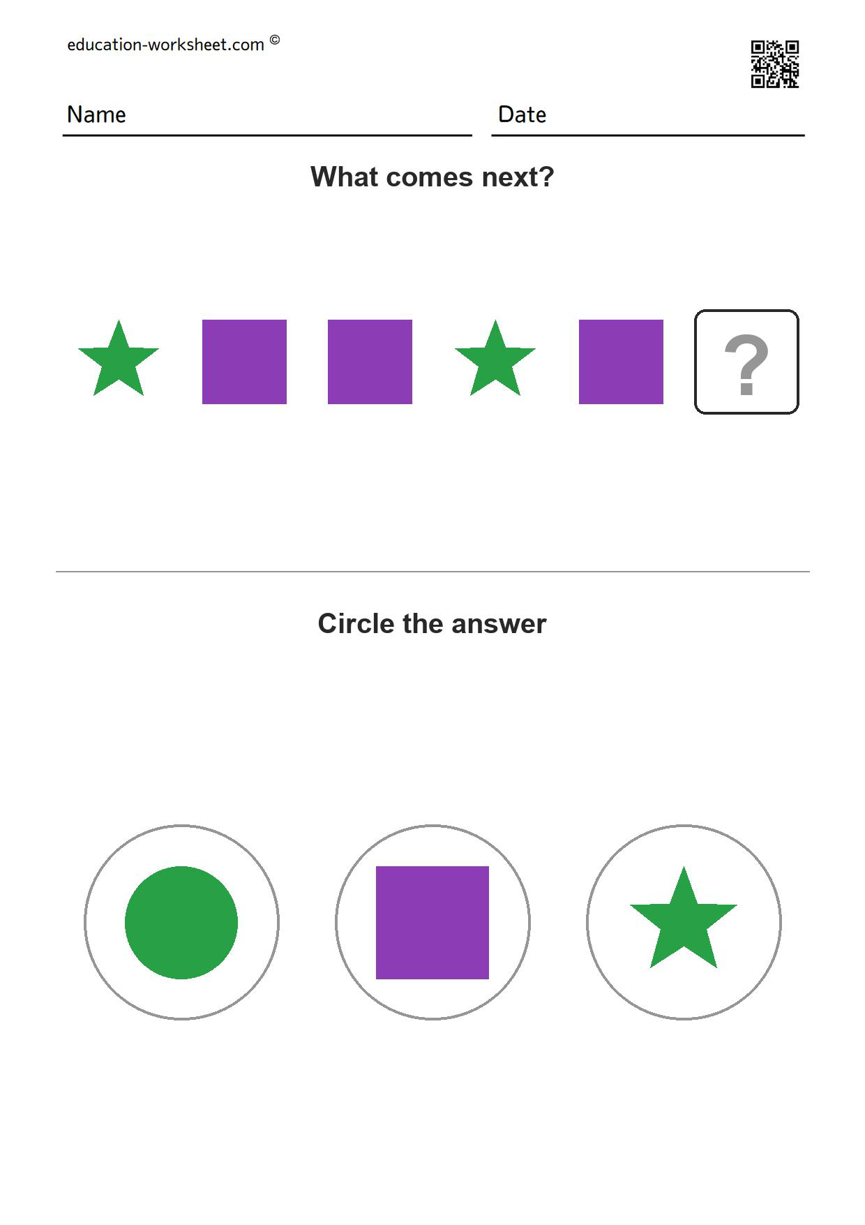 Free Pattern Worksheets for Kindergarten - What Comes Next