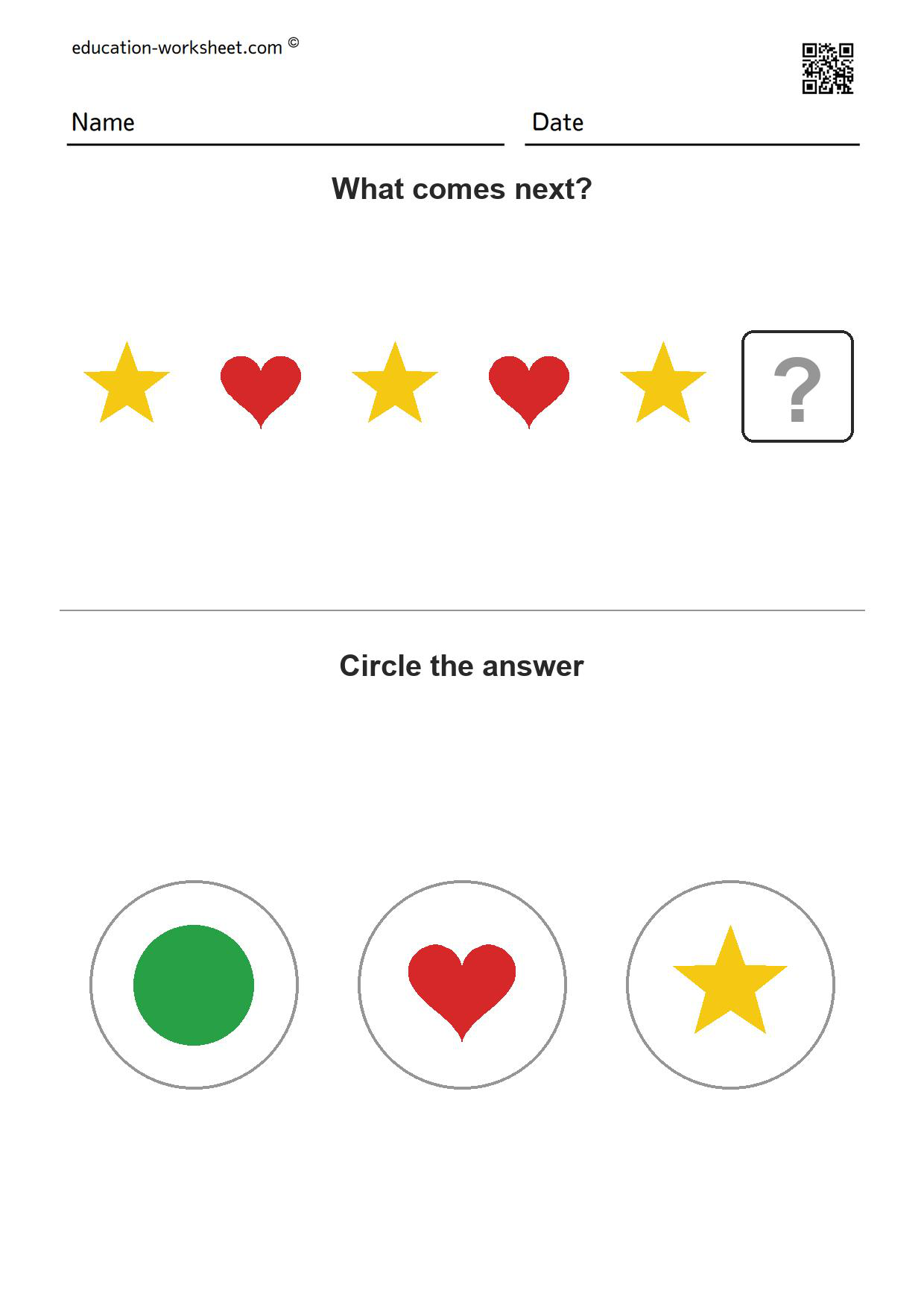 Free Pattern Worksheets for Kindergarten - What Comes Next