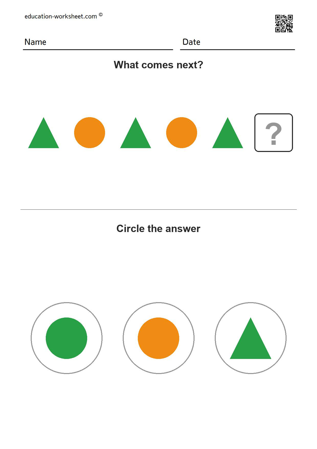 Free Pattern Worksheets for Kindergarten - What Comes Next