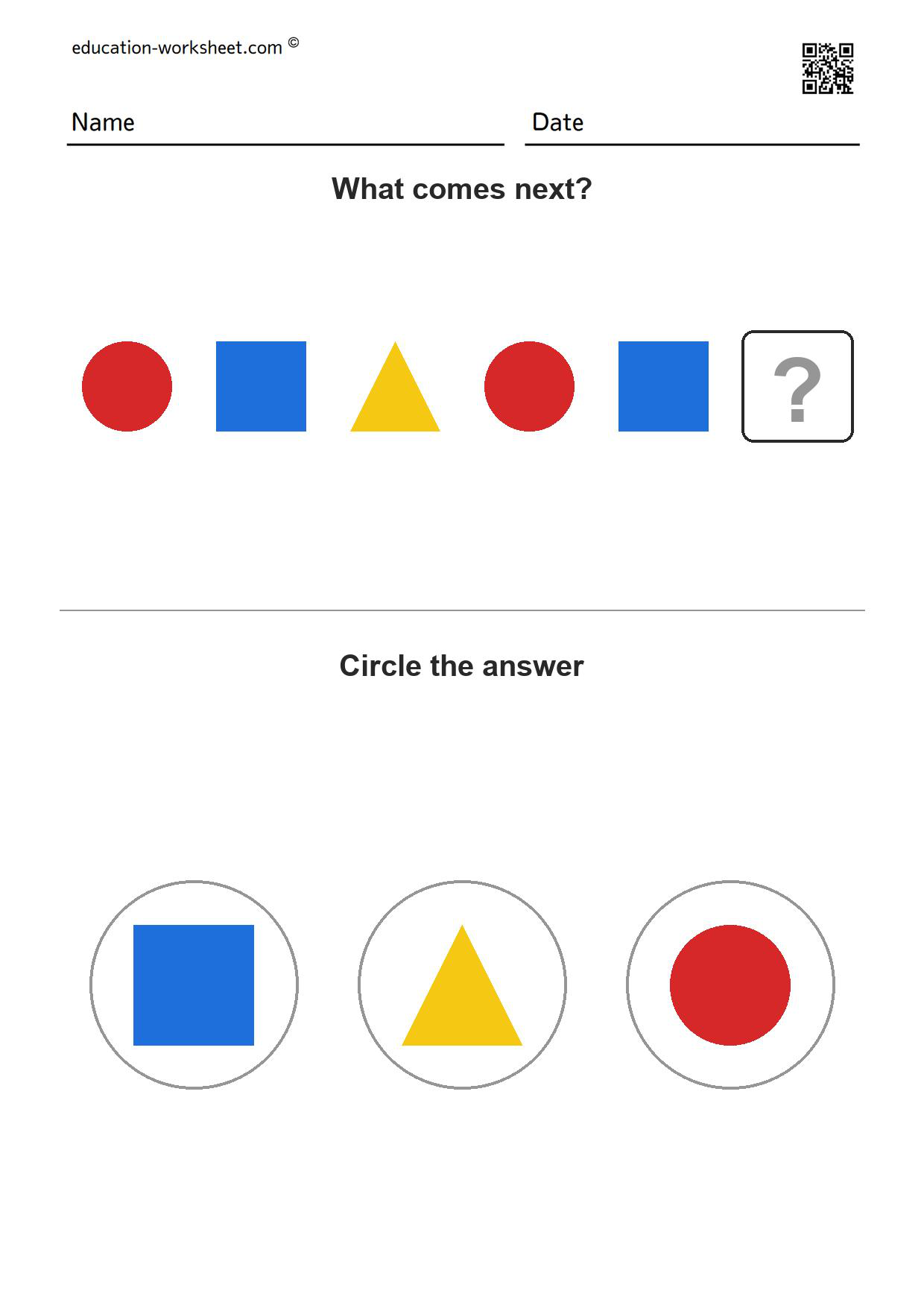 Free Pattern Worksheets for Kindergarten - What Comes Next