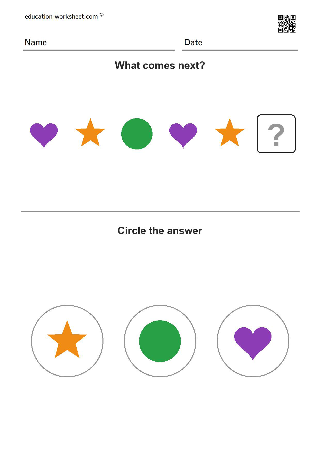 Free Pattern Worksheets for Kindergarten - What Comes Next