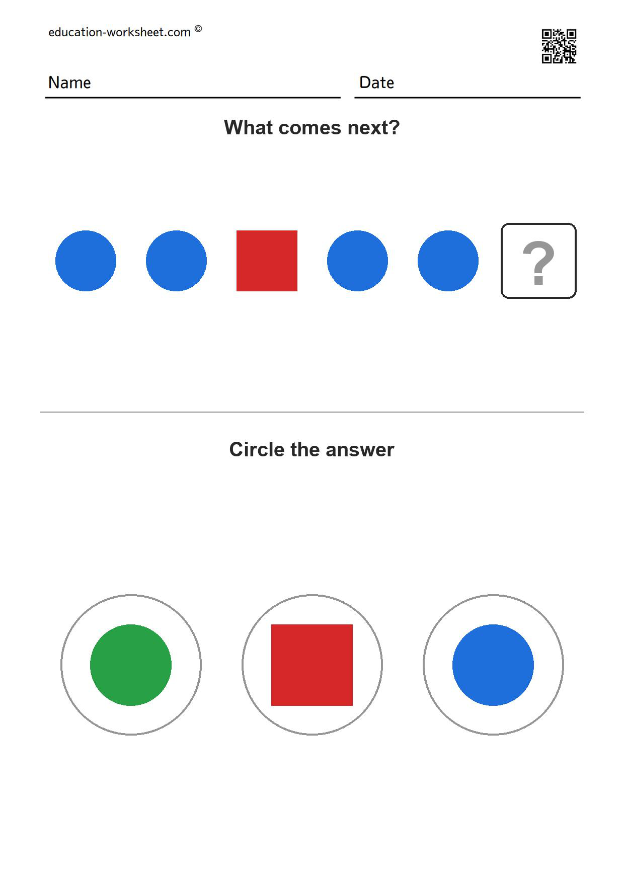 Free Pattern Worksheets for Kindergarten - What Comes Next