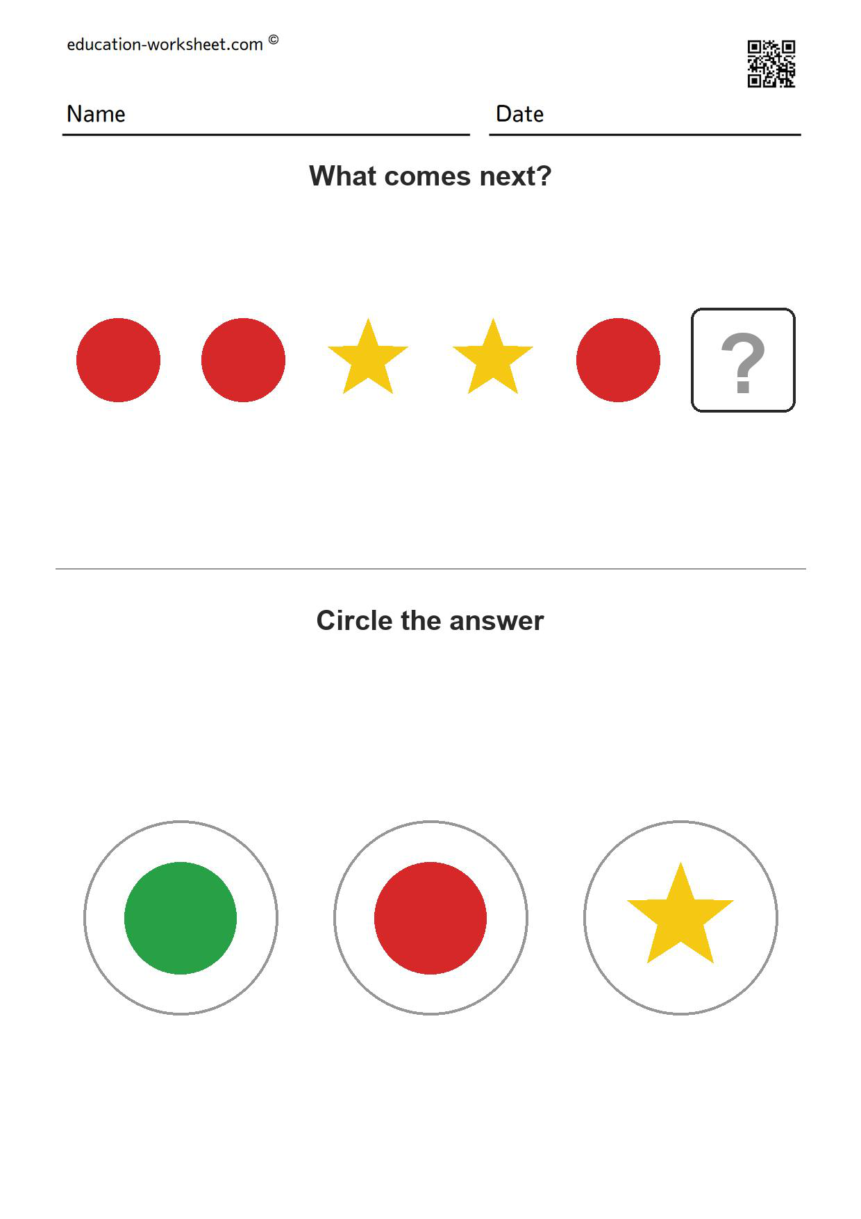 Free Pattern Worksheets for Kindergarten - What Comes Next