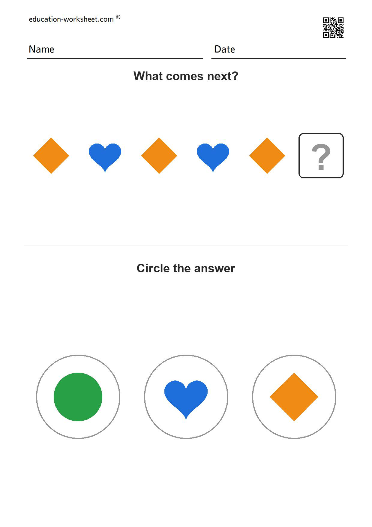 Free Pattern Worksheets for Kindergarten - What Comes Next