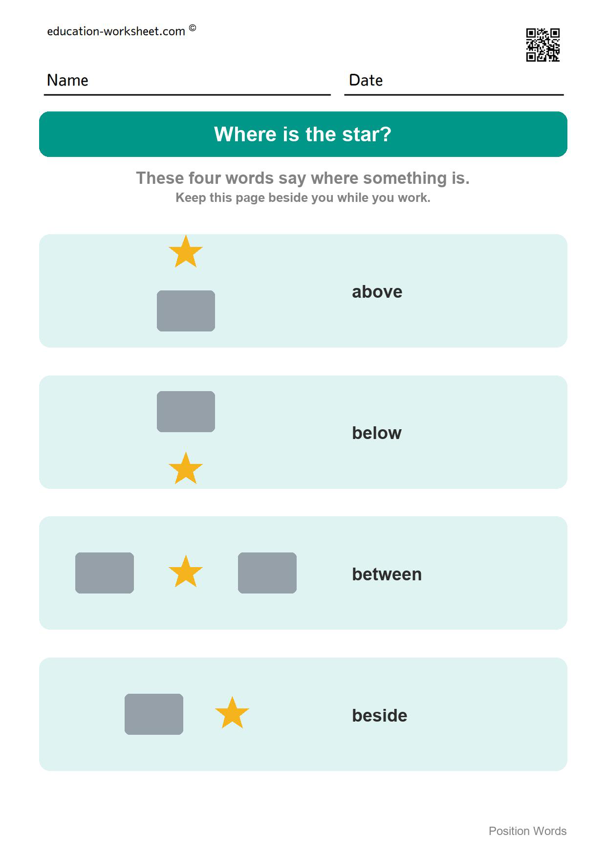 Position word chart - above, below, between, beside - Free Above and Below Worksheets for Kindergarten - Where Is It