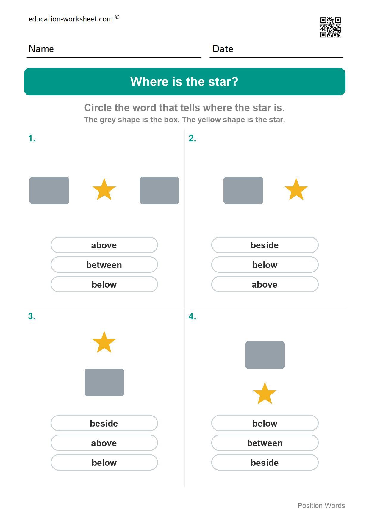 Where is the star (Set 9) - Free Above and Below Worksheets for Kindergarten - Where Is It