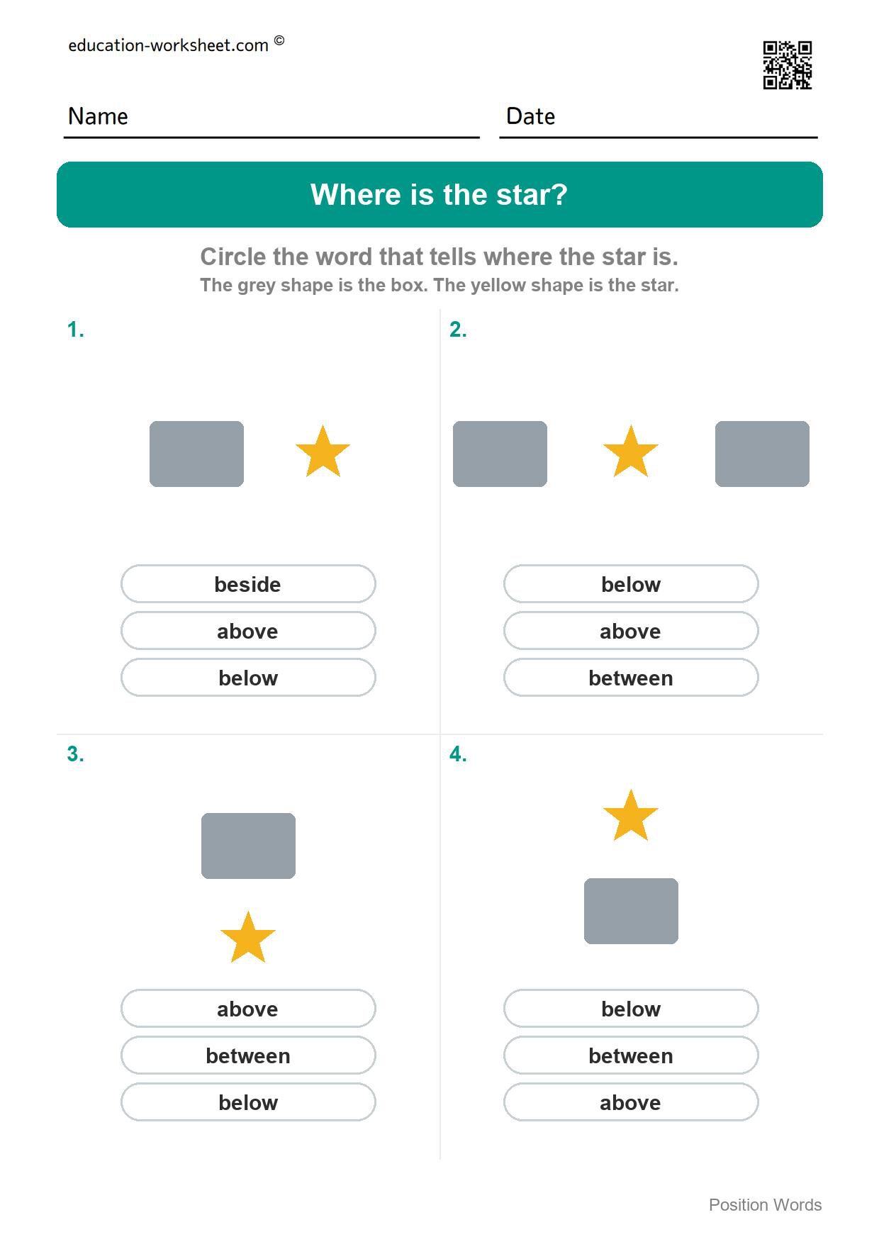 Where is the star (Set 10) - Free Above and Below Worksheets for Kindergarten - Where Is It