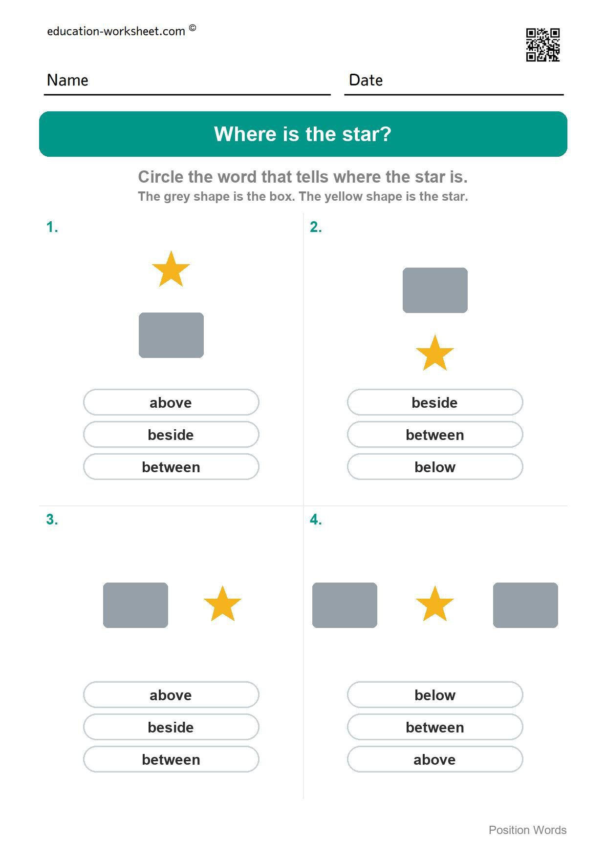 Where is the star (Set 1) - Free Above and Below Worksheets for Kindergarten - Where Is It