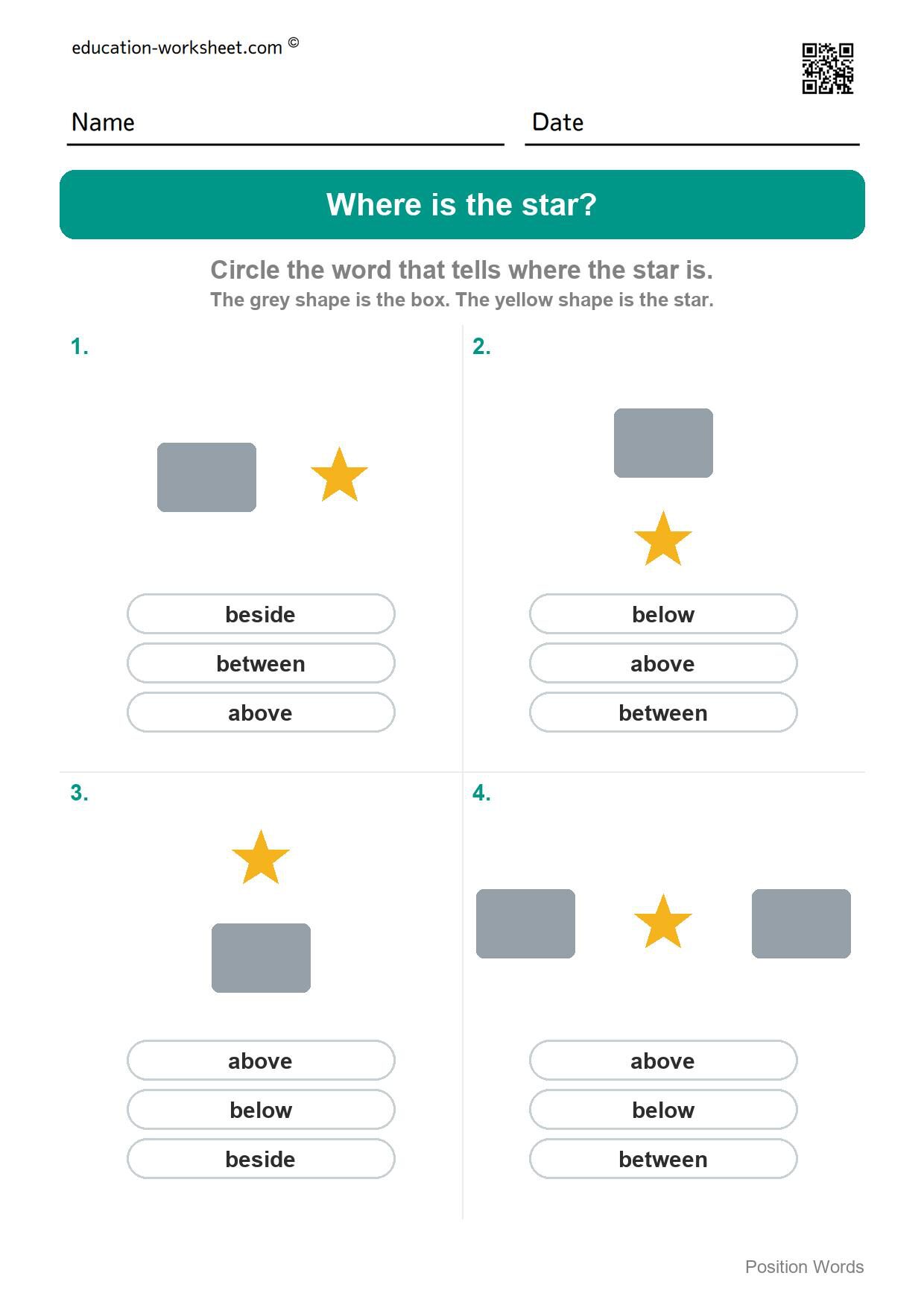 Where is the star (Set 2) - Free Above and Below Worksheets for Kindergarten - Where Is It