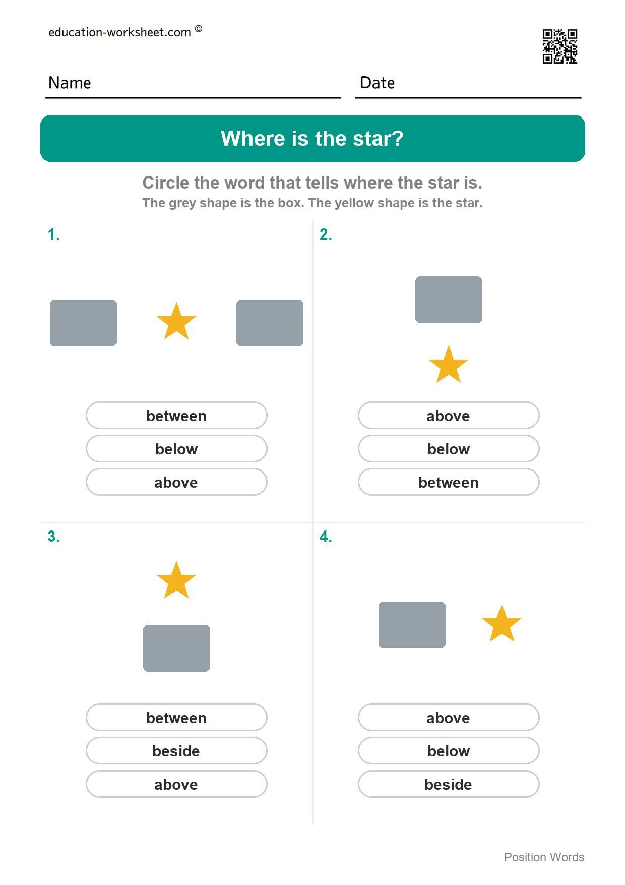 Where is the star (Set 3) - Free Above and Below Worksheets for Kindergarten - Where Is It