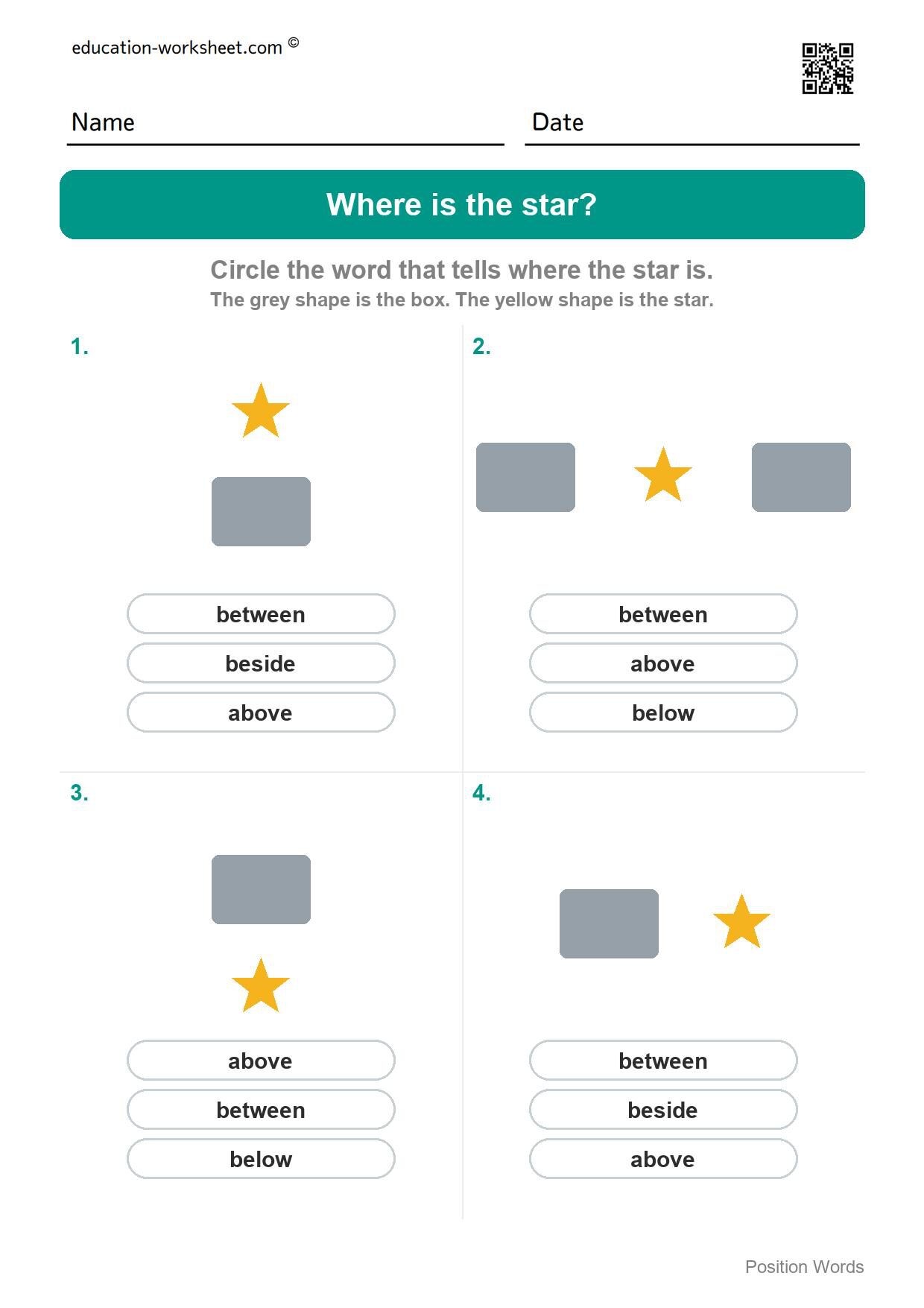 Where is the star (Set 4) - Free Above and Below Worksheets for Kindergarten - Where Is It