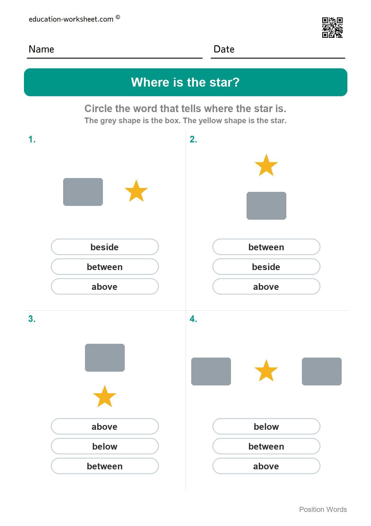 Where is the star (Set 6) - Free Above and Below Worksheets for Kindergarten - Where Is It