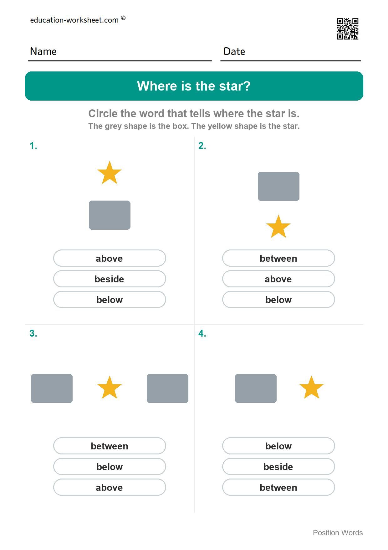 Where is the star (Set 7) - Free Above and Below Worksheets for Kindergarten - Where Is It