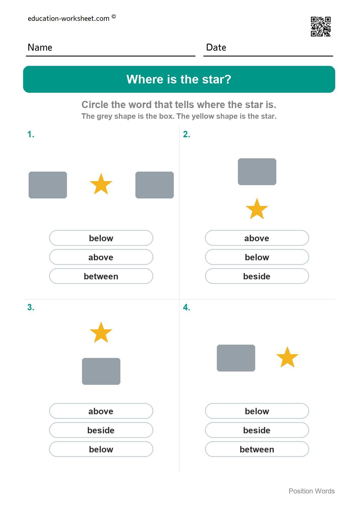 Where is the star (Set 8) - Free Above and Below Worksheets for Kindergarten - Where Is It
