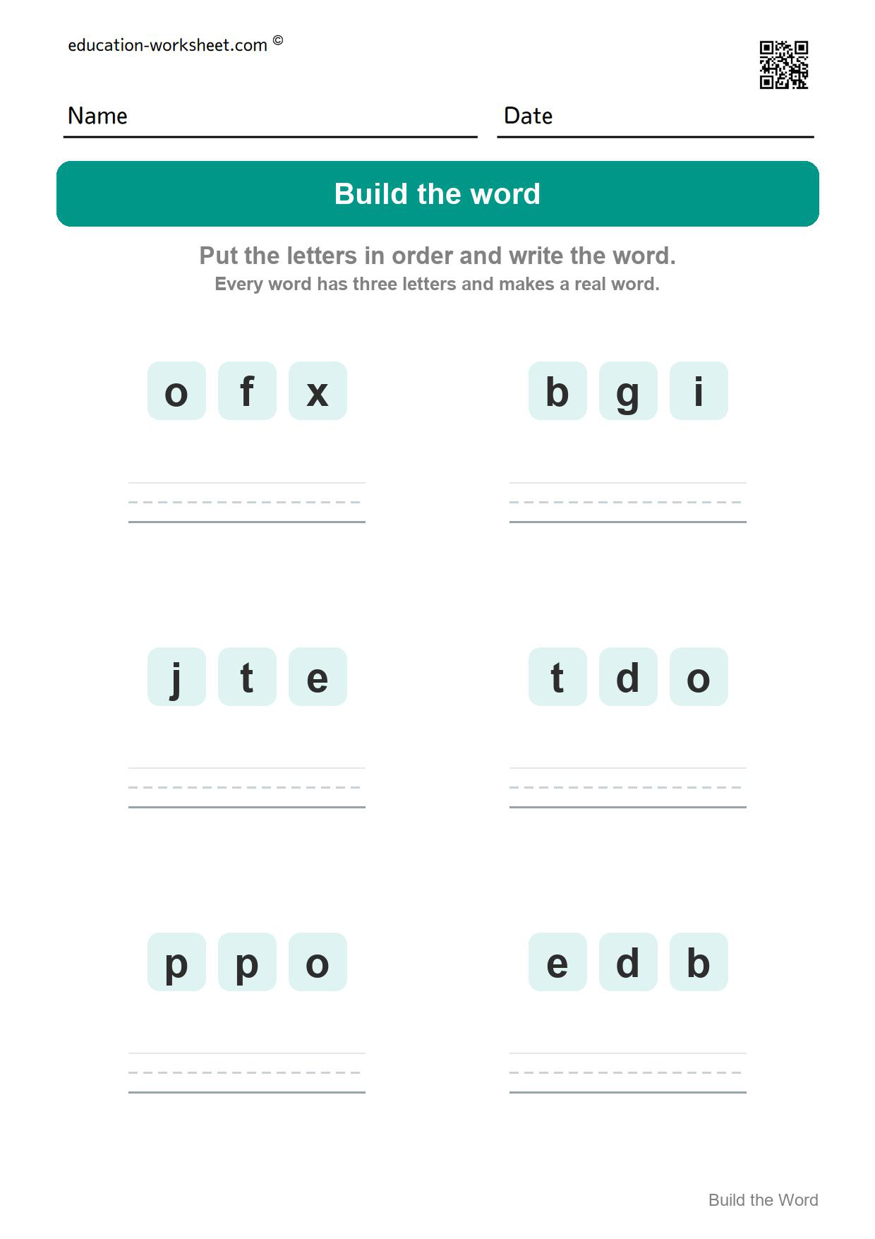 Build CVC words (Set 1) - Free CVC Word Building Worksheets for Kindergarten - Make Three Letter Words