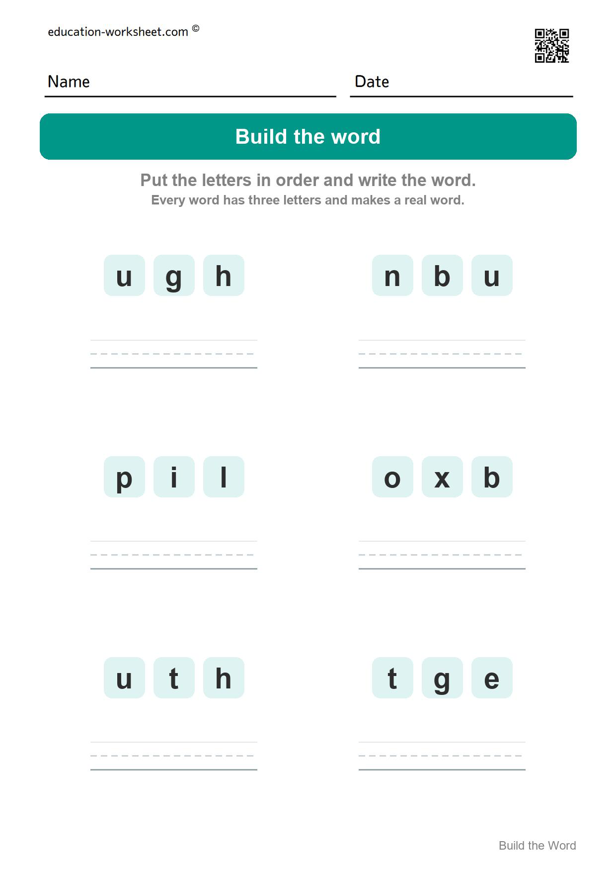 Build CVC words (Set 4) - Free CVC Word Building Worksheets for Kindergarten - Make Three Letter Words