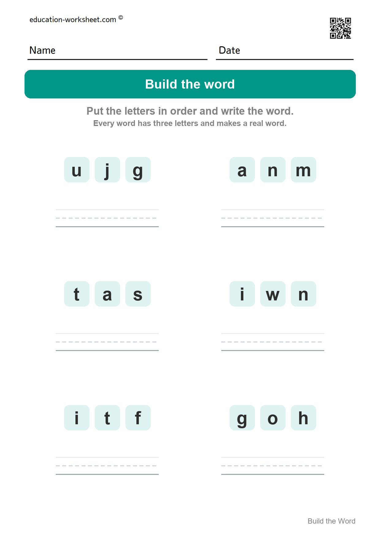 Build CVC words (Set 6) - Free CVC Word Building Worksheets for Kindergarten - Make Three Letter Words