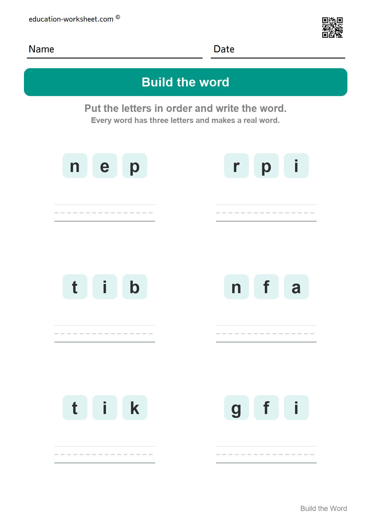 Build CVC words (Set 7) - Free CVC Word Building Worksheets for Kindergarten - Make Three Letter Words