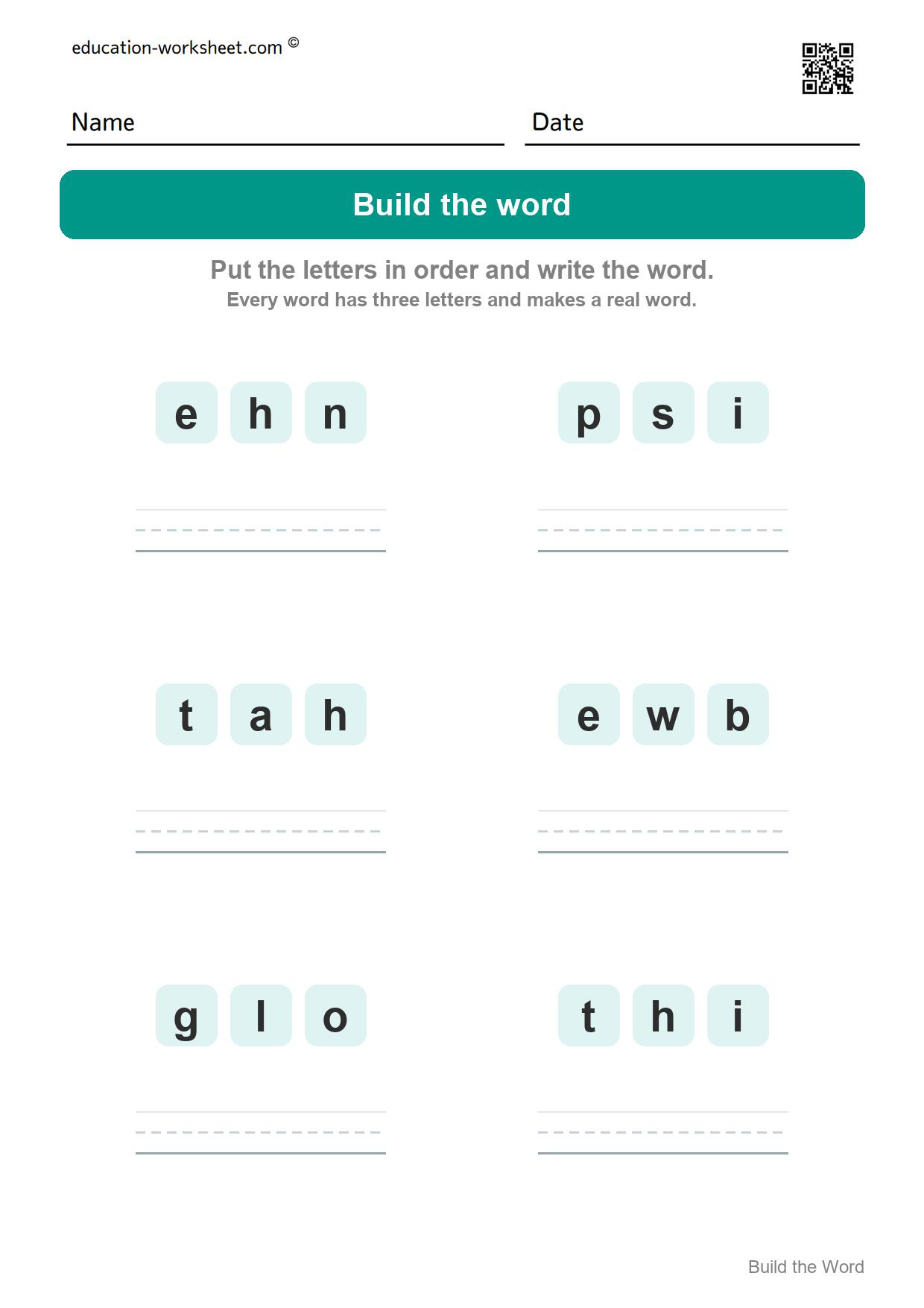 Build CVC words (Set 8) - Free CVC Word Building Worksheets for Kindergarten - Make Three Letter Words