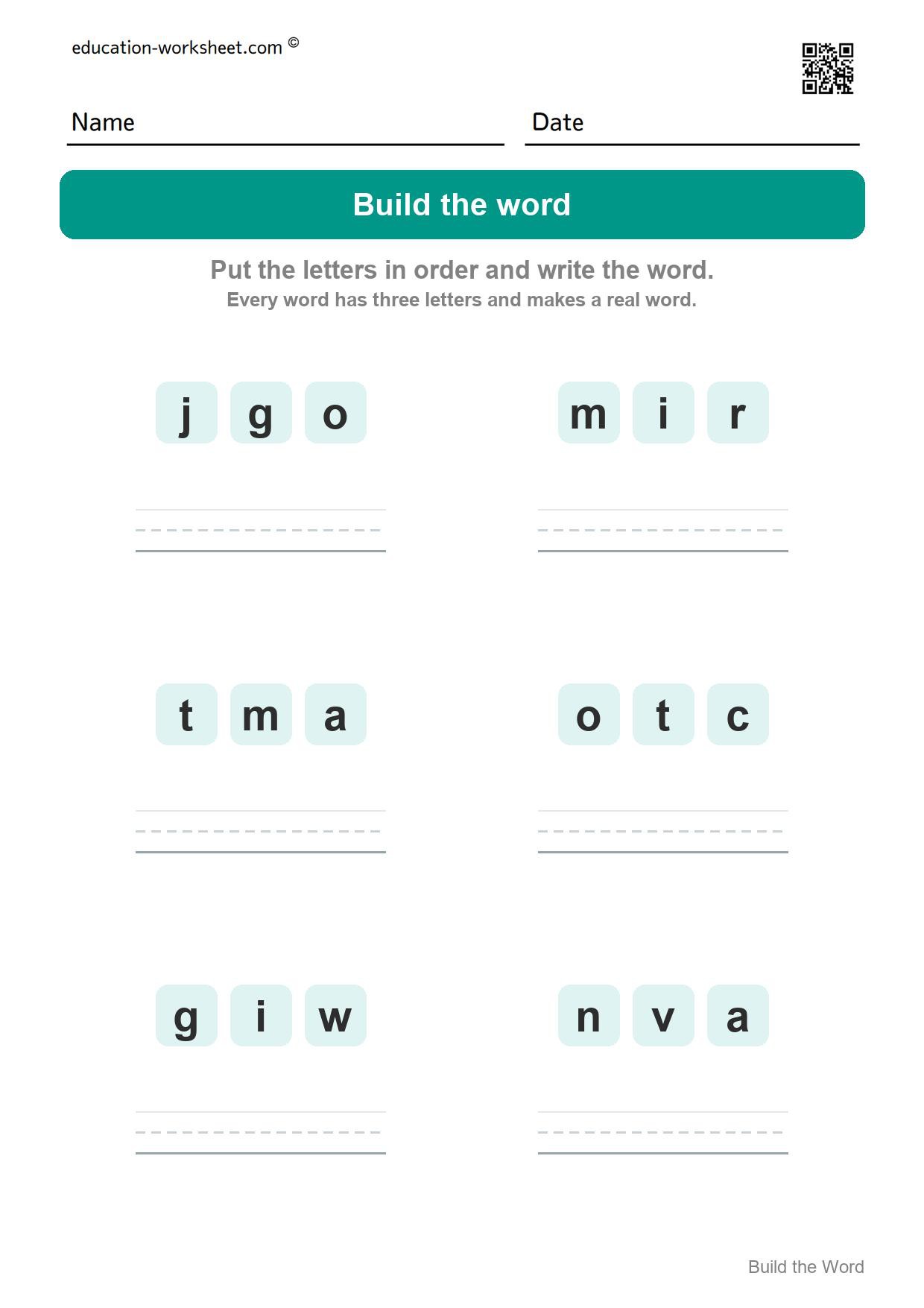 Build CVC words (Set 9) - Free CVC Word Building Worksheets for Kindergarten - Make Three Letter Words