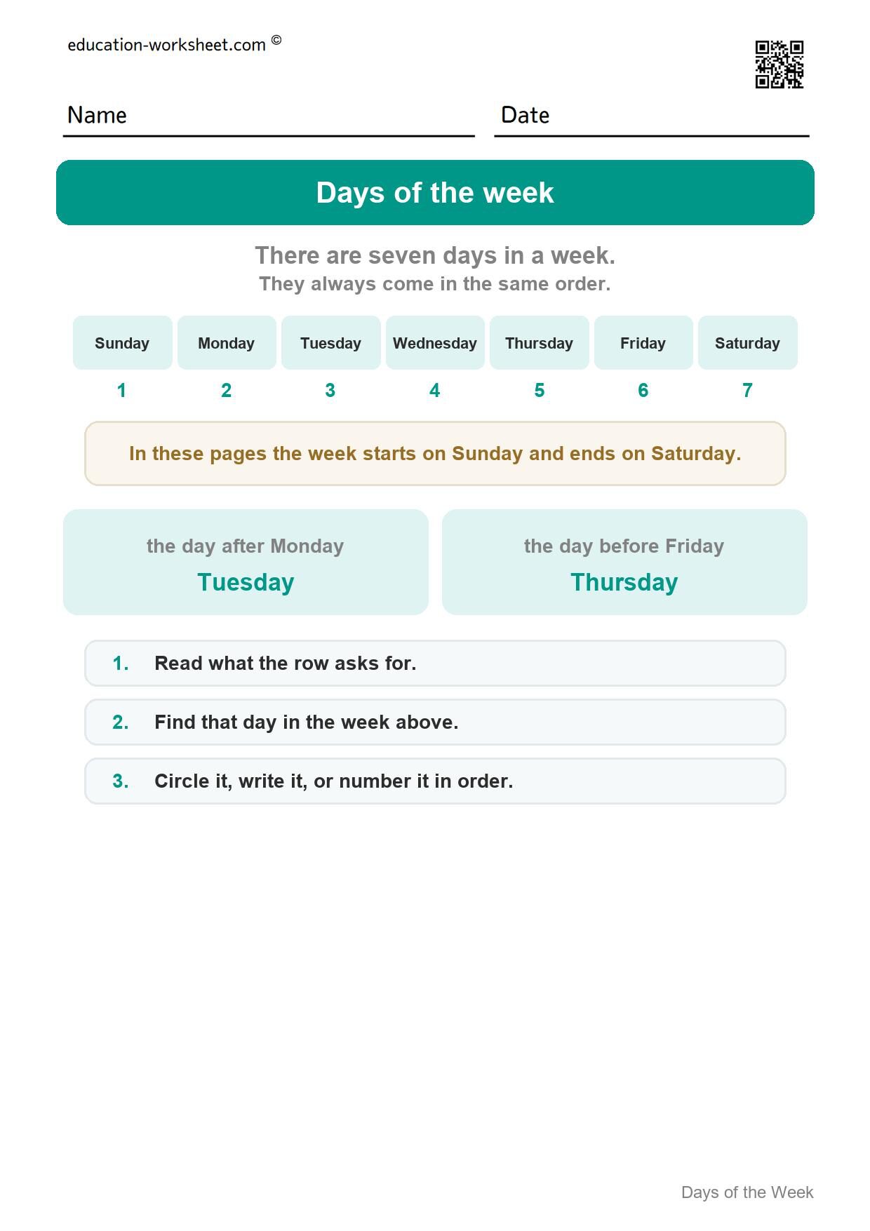 How to use this worksheet - Free Days of the Week Worksheets for Kindergarten