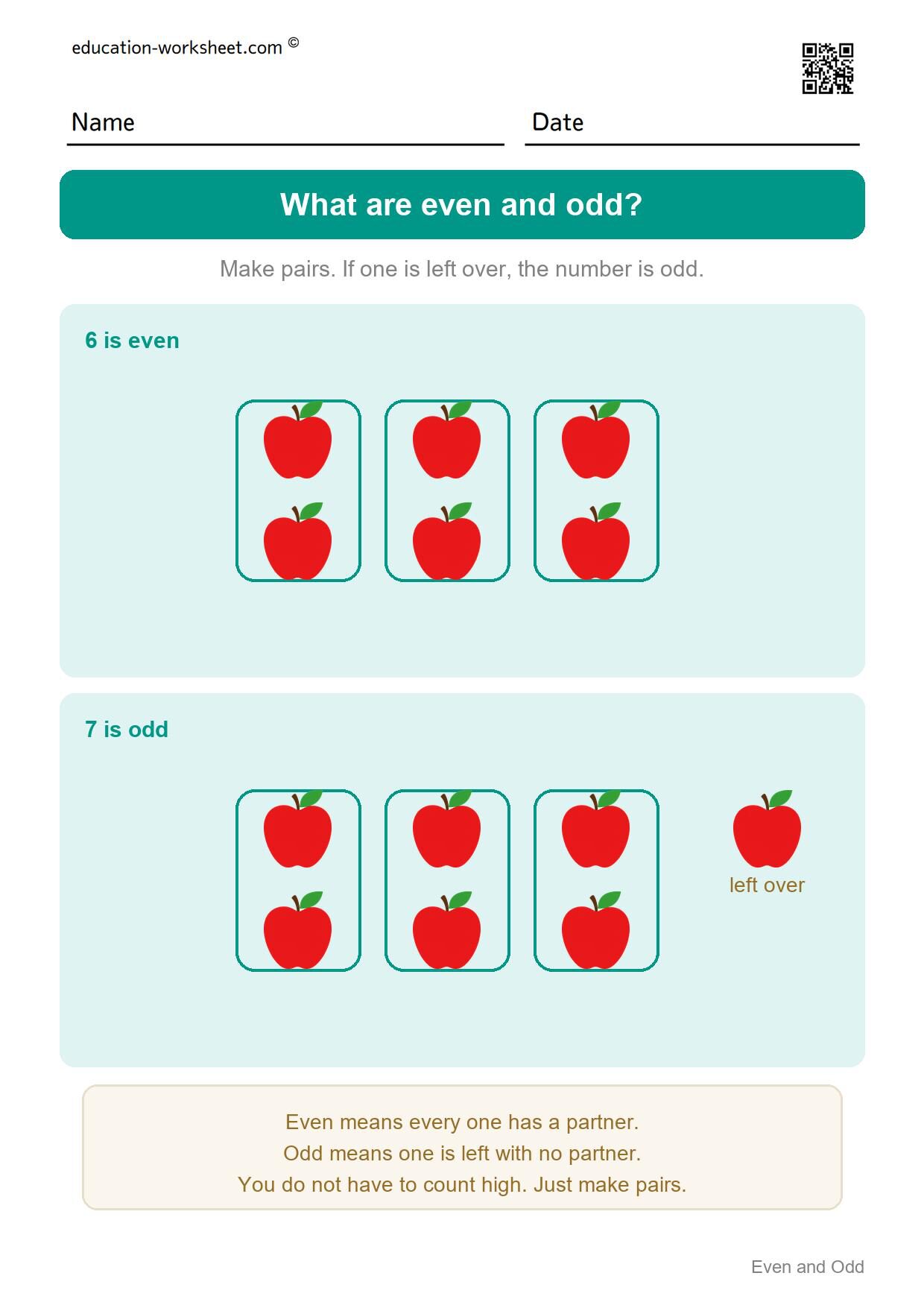 What are even and odd? (start here) - Free Even and Odd Numbers Worksheets for Kindergarten